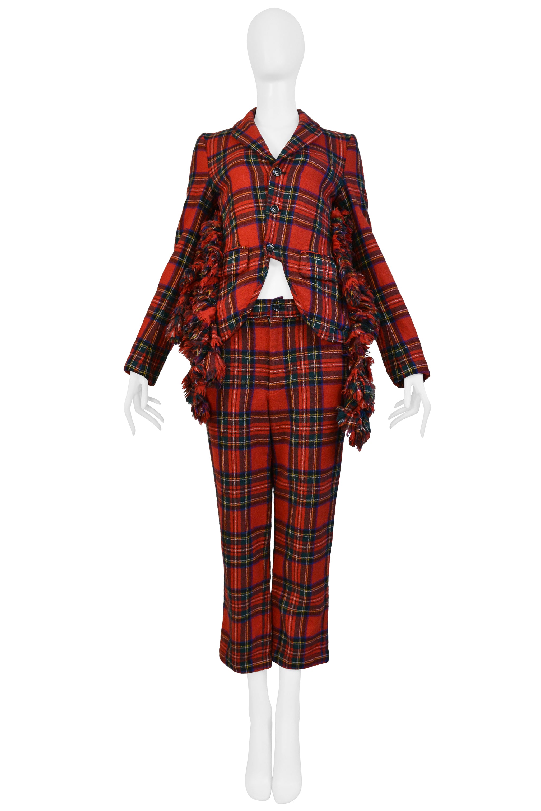 COMME DES GARCONS RED RUFFLE TARTAN JACKET AND PANTS SUIT COMME DES GARCONS RED RUFFLE TARTAN JACKET AND PANTS SUIT