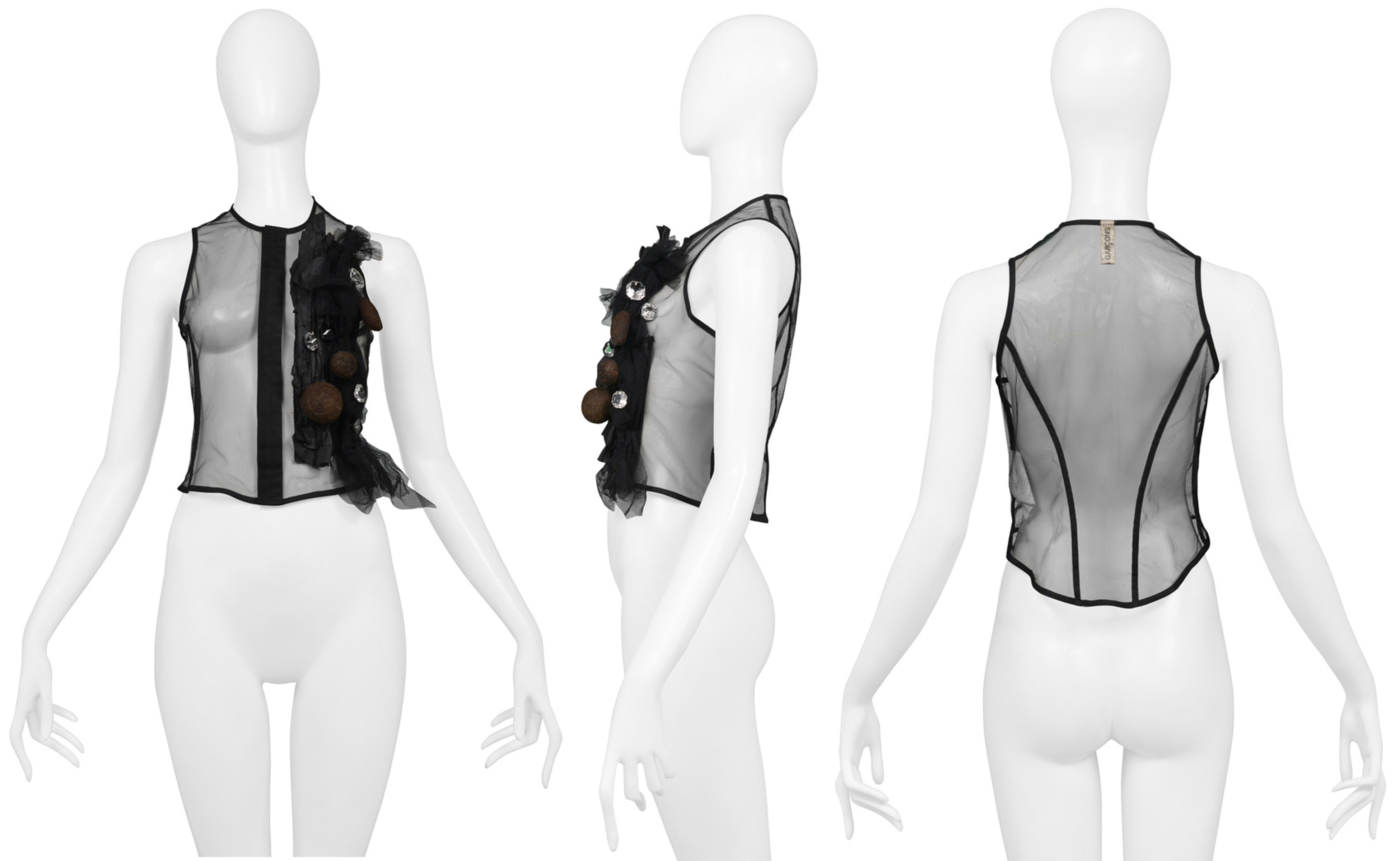 COMME DES GARCONS BLACK TULLE TANK TOP WITH GIANT RHINESTONES 2004