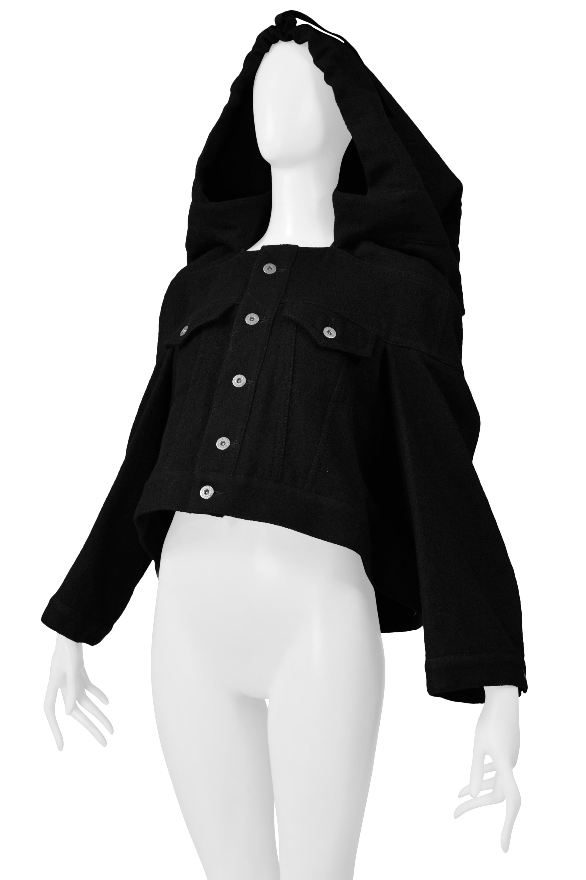 TAO FOR COMME DES GARCONS BLACK WOOL JACKET WITH FRONT POCKETS WITH GIANT HOOD 2010
