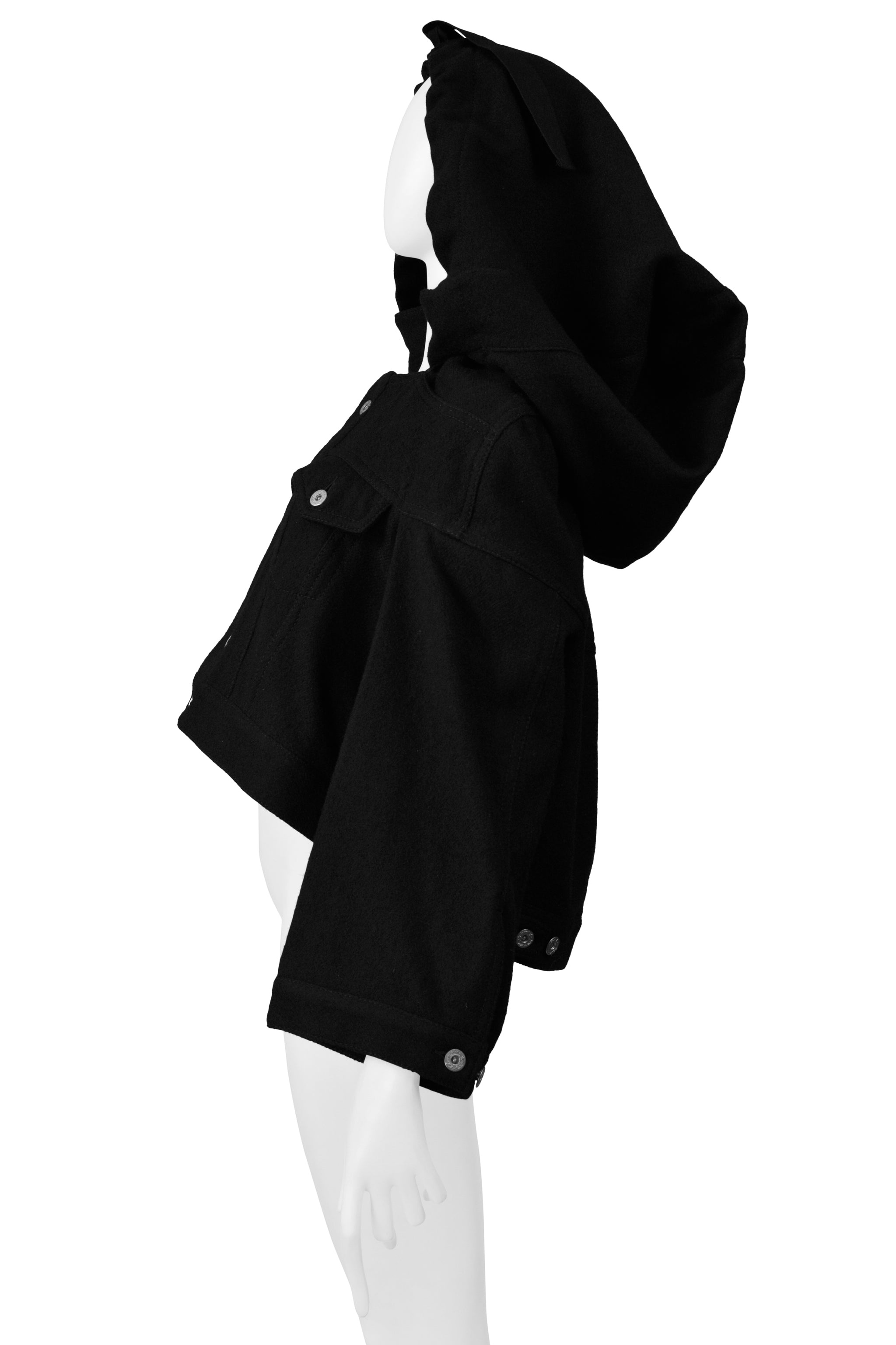 TAO FOR COMME DES GARCONS BLACK WOOL JACKET WITH FRONT POCKETS WITH GIANT HOOD 2010