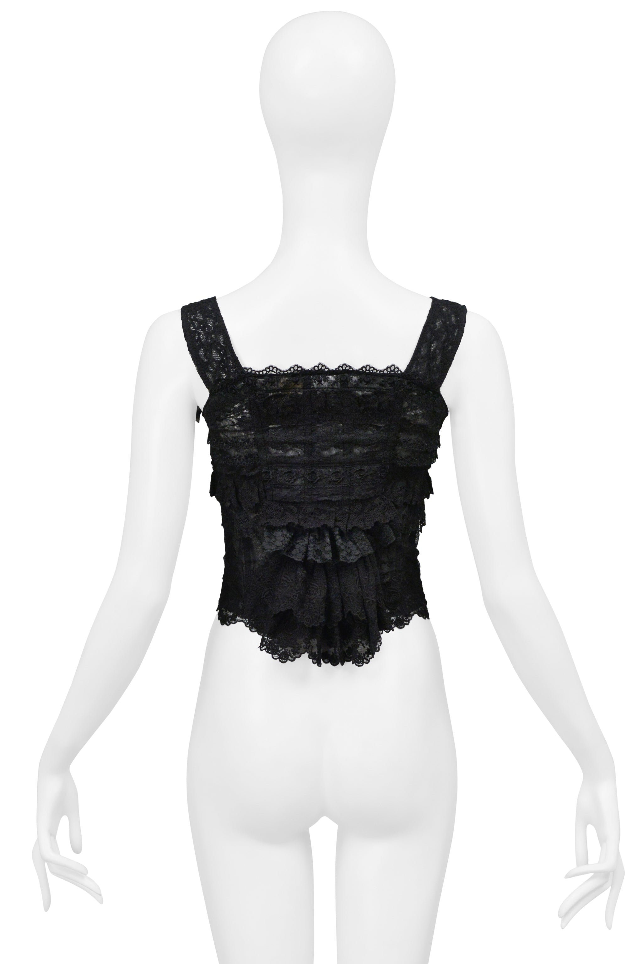 TAO FOR COMME DES GARCONS BLACK KNIT CORSET TOP WITH VELVET BOWS & RUFFLES