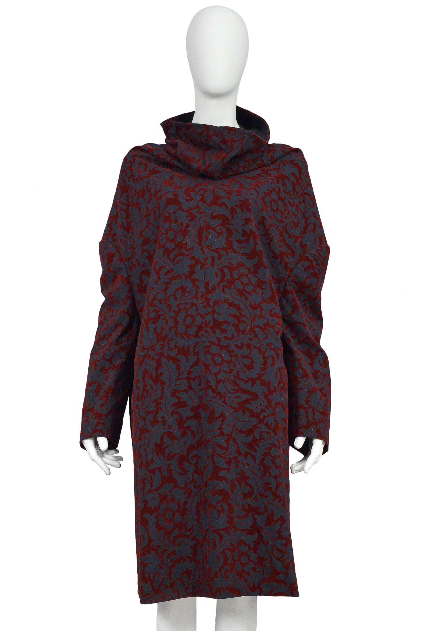 COMME DES GARCONS OVERSIZED BLACK AND BURGUNDY FLOCKED TUNIC 1996