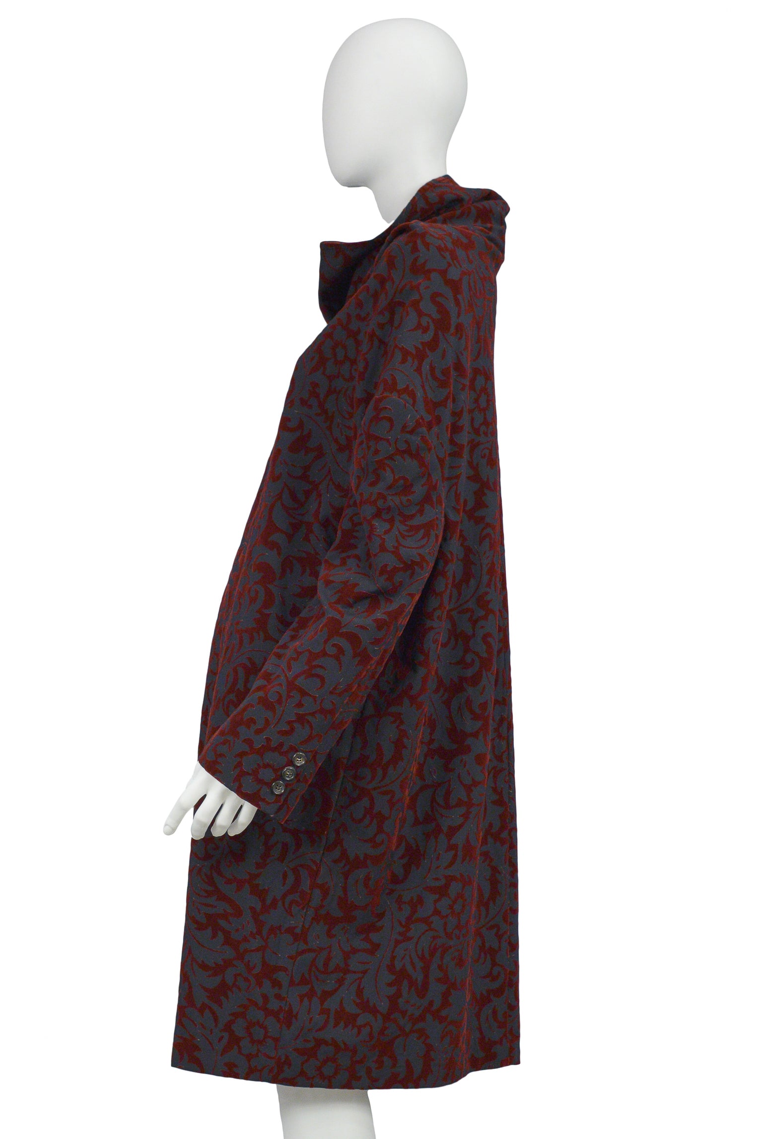 COMME DES GARCONS OVERSIZED BLACK AND BURGUNDY FLOCKED TUNIC 1996