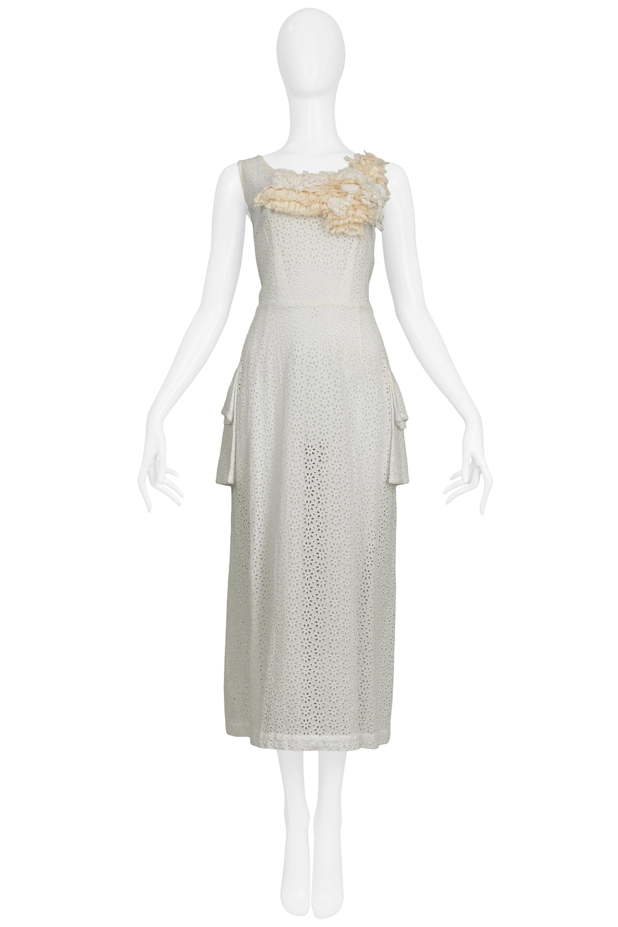 COMME DES GARCONS OFF WHITE EYELET LACE POCKET DRESS 2000
