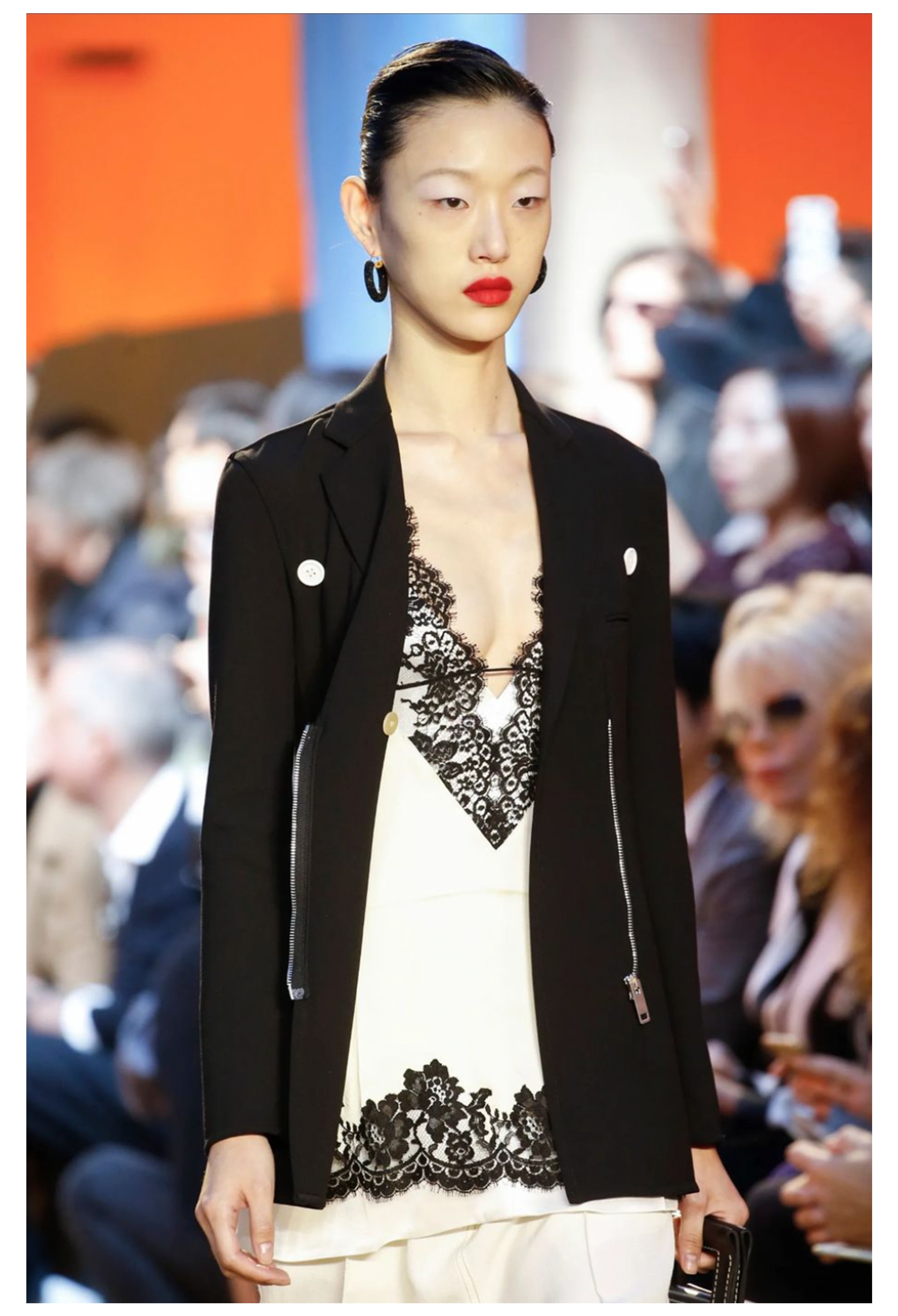 CELINE BY PHOEBE PHILO WHITE SILK CAMISOLE WITH BLACK LACE 2016