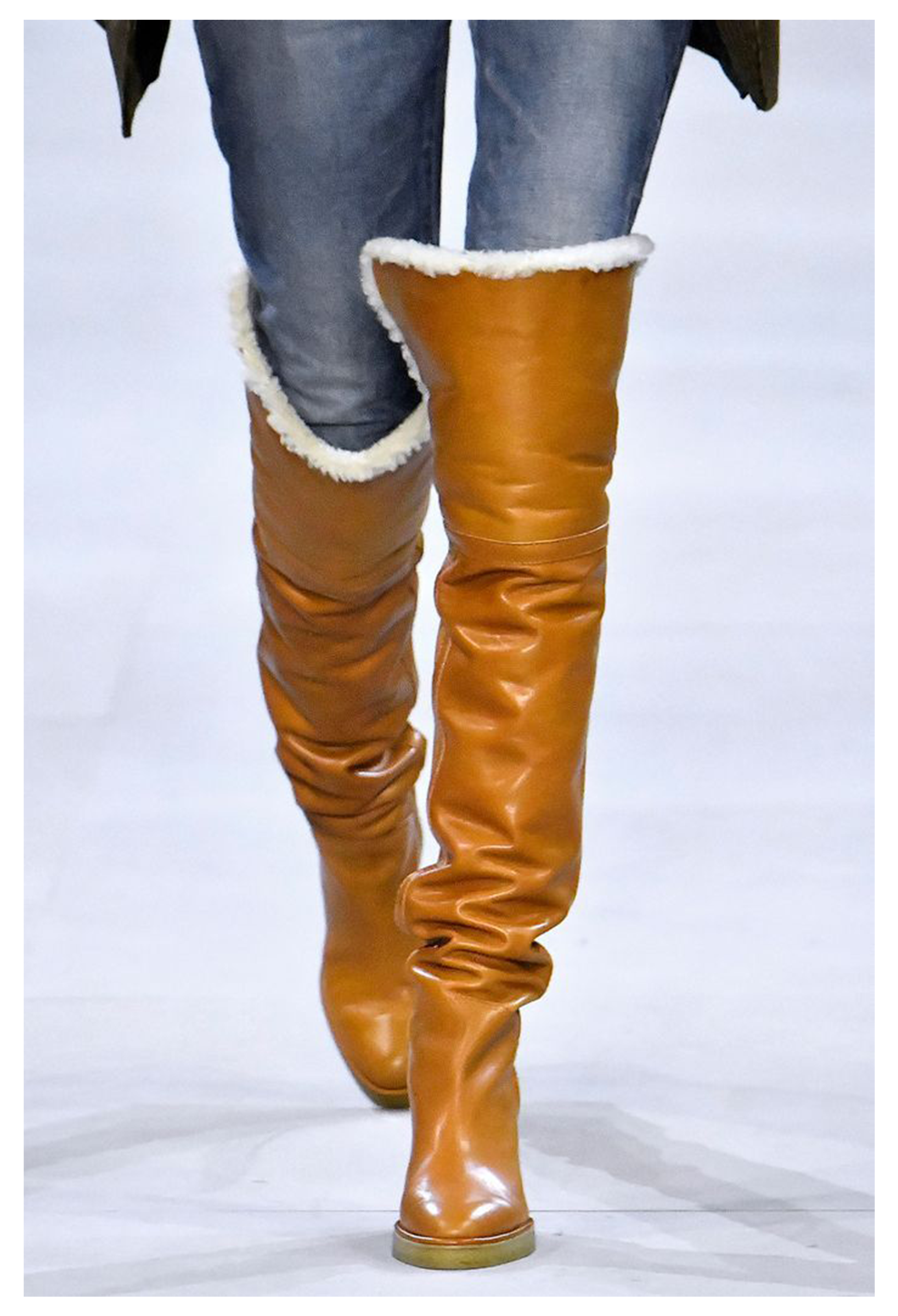 CELINE BY HEDI SLIMANE NATURAL LEATHER AND SHEARLING THIGH HIGH BOOTS 2020