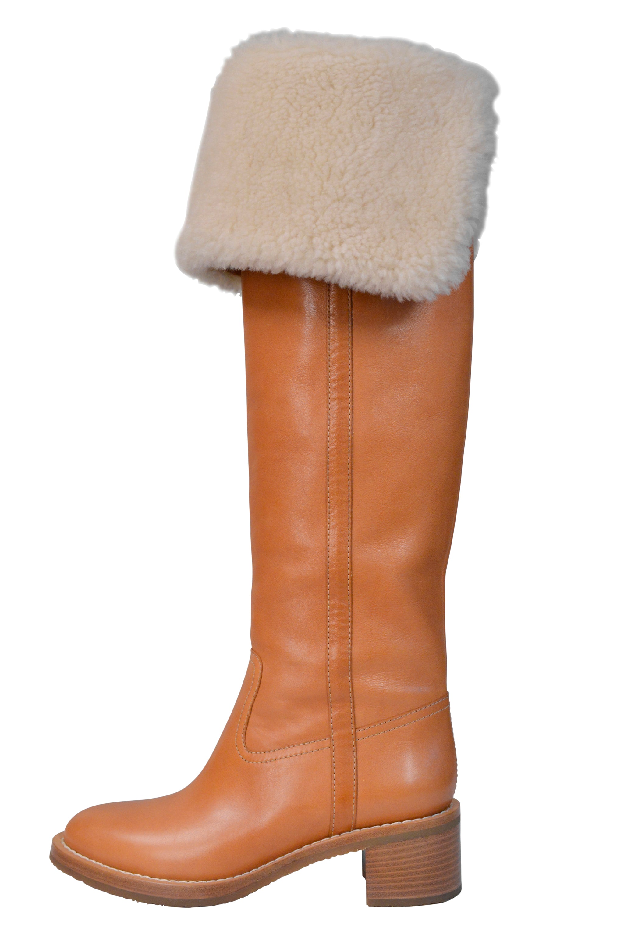 CELINE BY HEDI SLIMANE NATURAL LEATHER AND SHEARLING THIGH HIGH BOOTS 2020