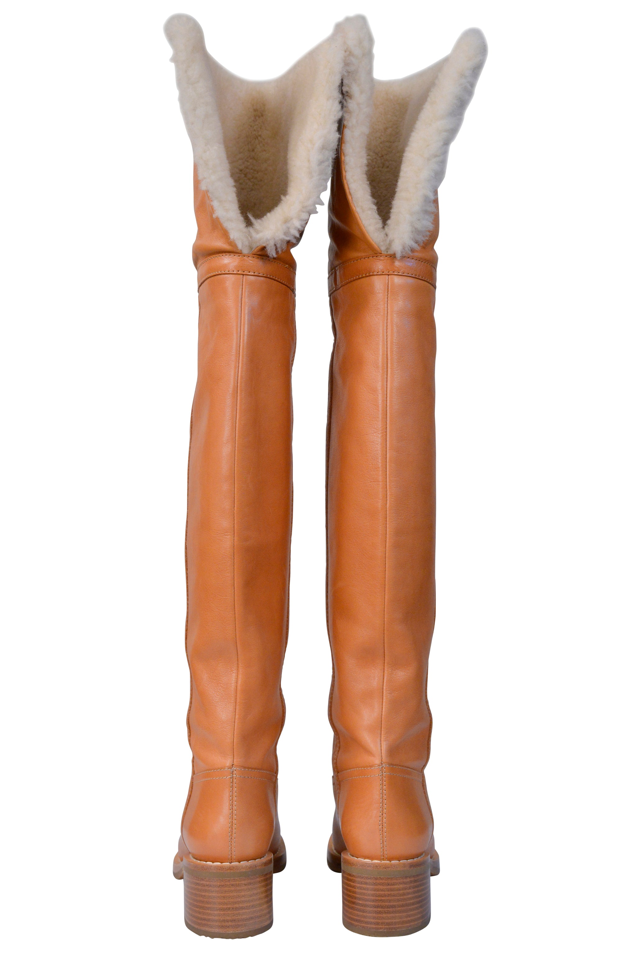 CELINE BY HEDI SLIMANE NATURAL LEATHER AND SHEARLING THIGH HIGH BOOTS 2020