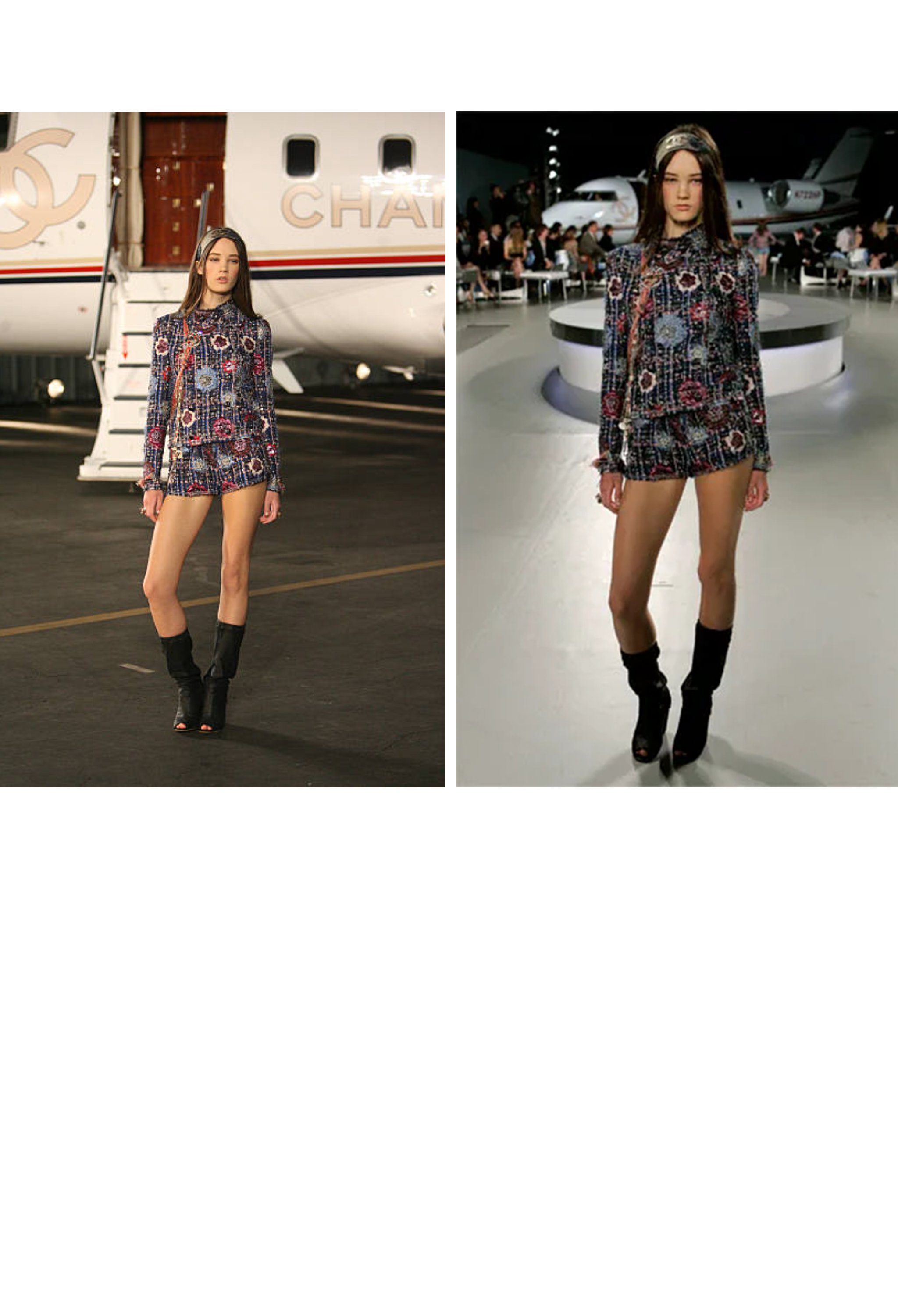 CHANEL PINK & BLUE RIBBON AND METALLIC BOUCLE SHORTS WITH CAMELLIA FLOWERS 2008