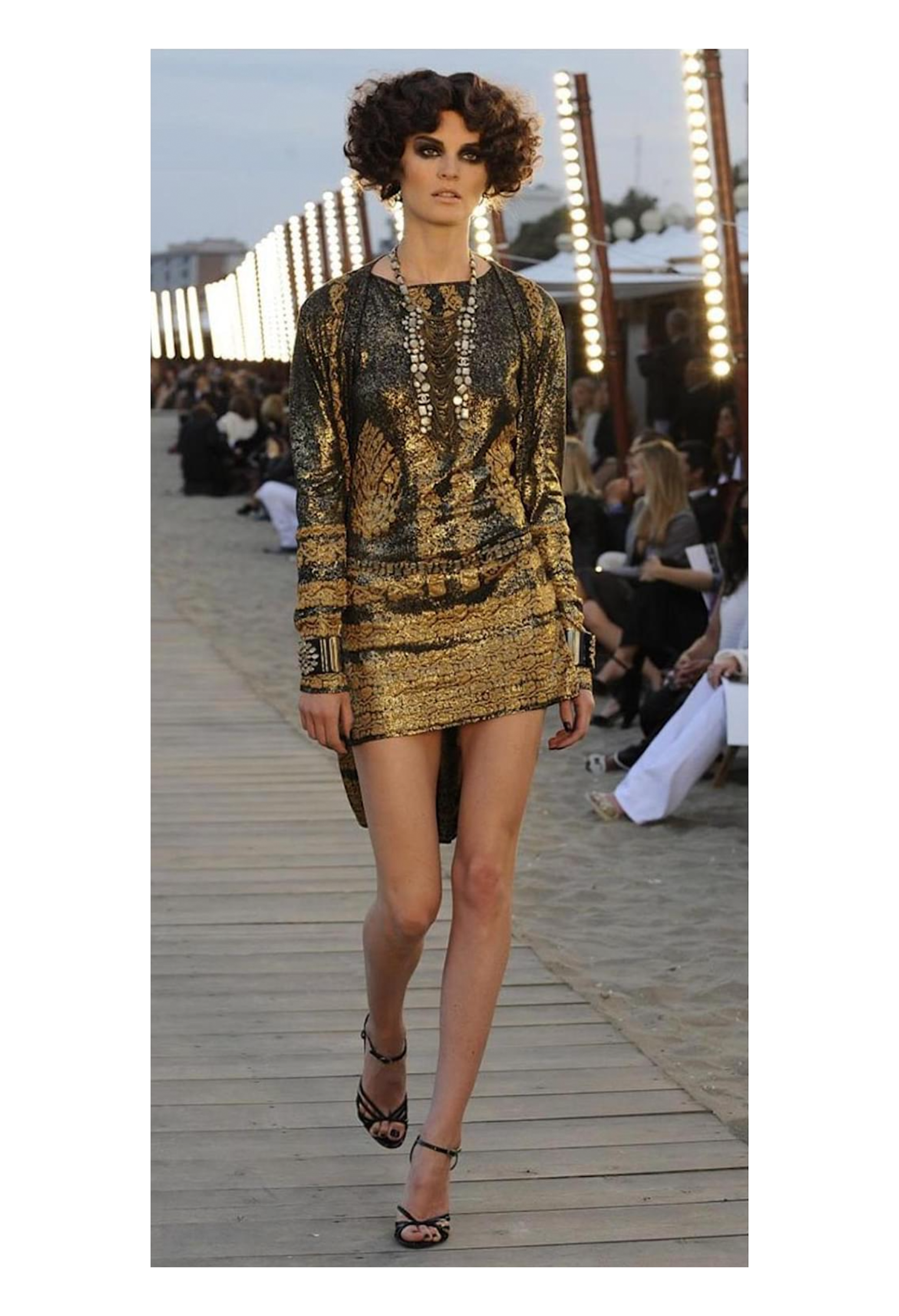 CHANEL BLACK & GOLD METALLIC MINI DRESS 2010