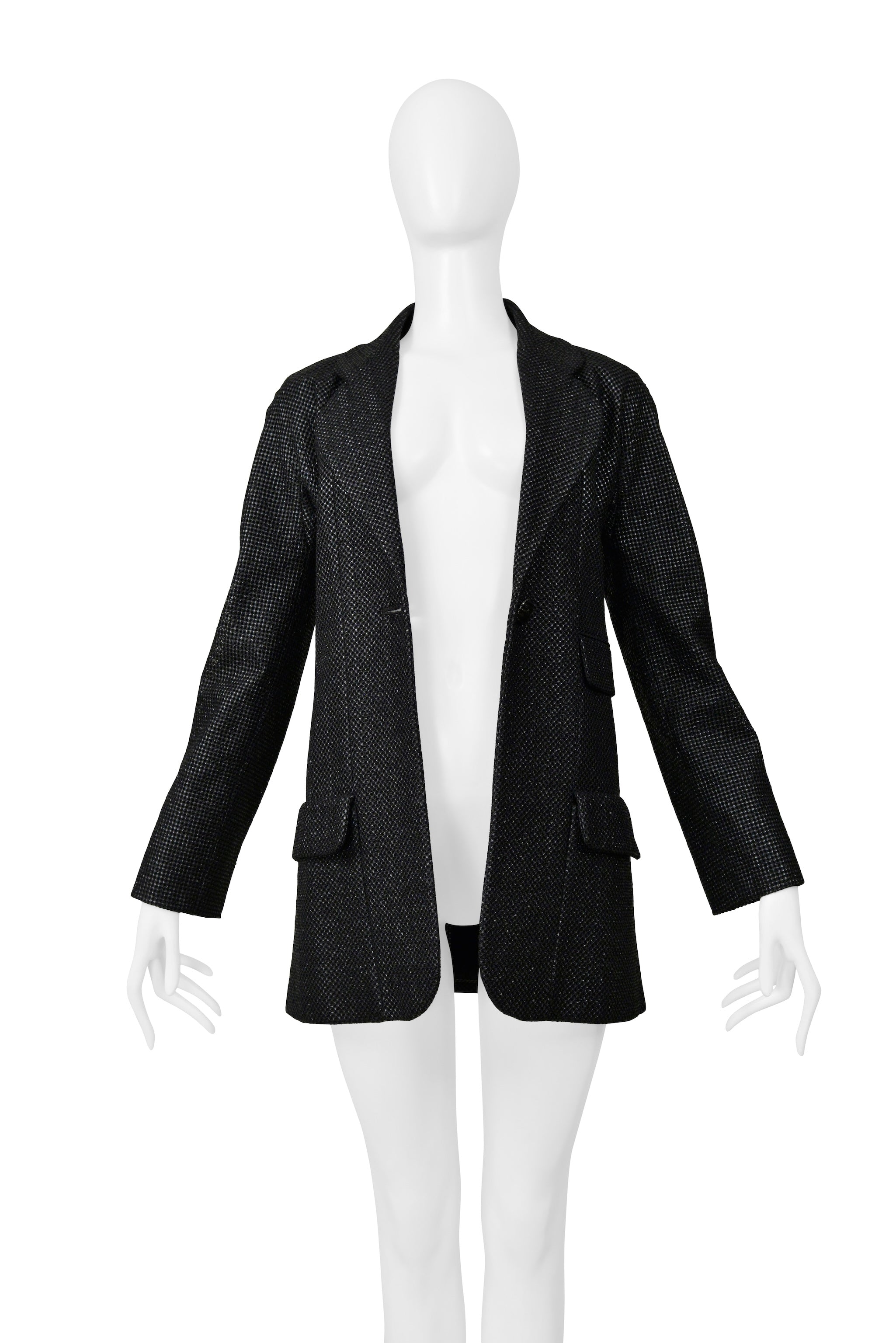 CHANEL BLACK LUREX ONE BUTTON JACKET 2011