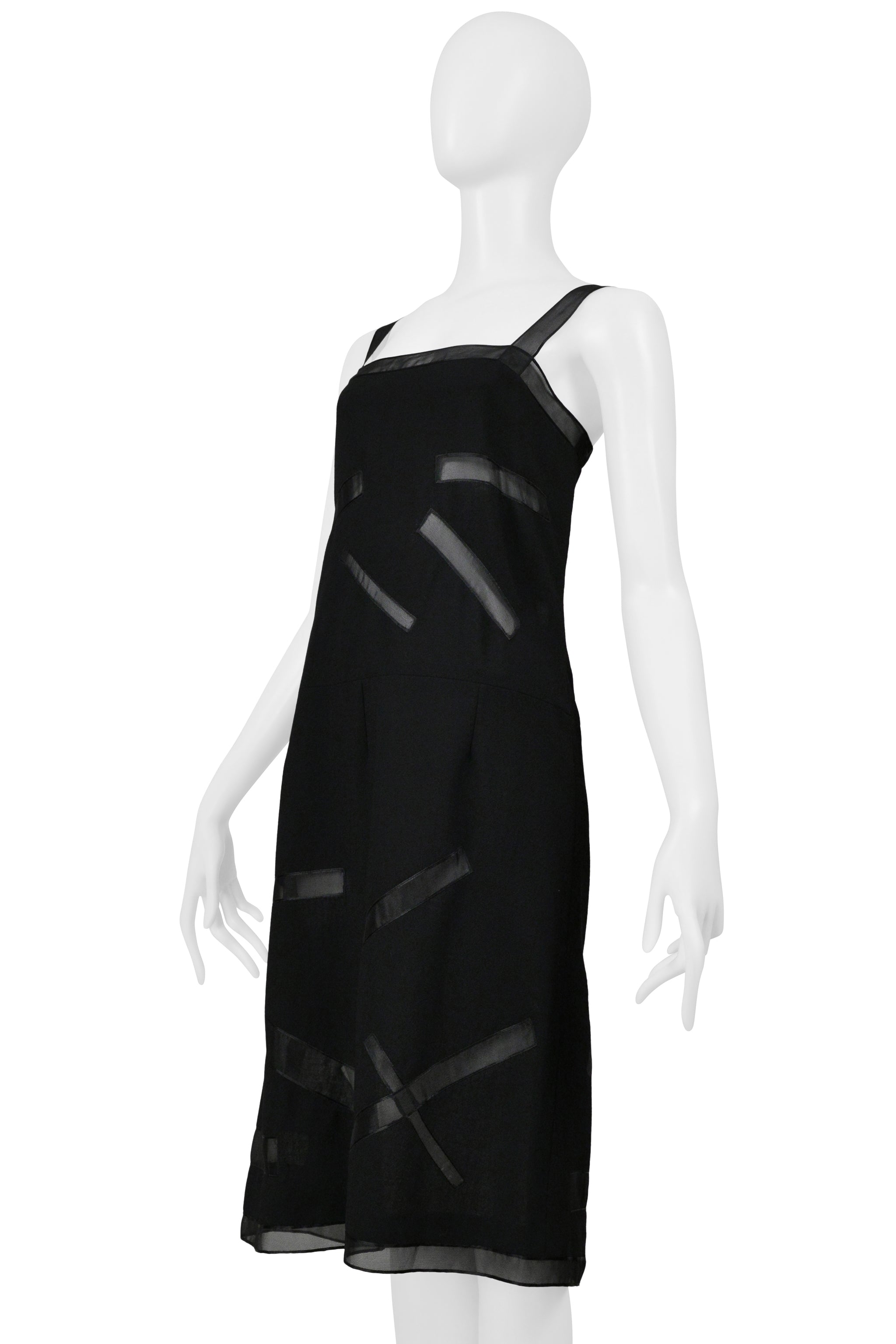 CHANEL BLACK PARTY DRESS WITH SHEER STRAPS AND PANELS 1998
