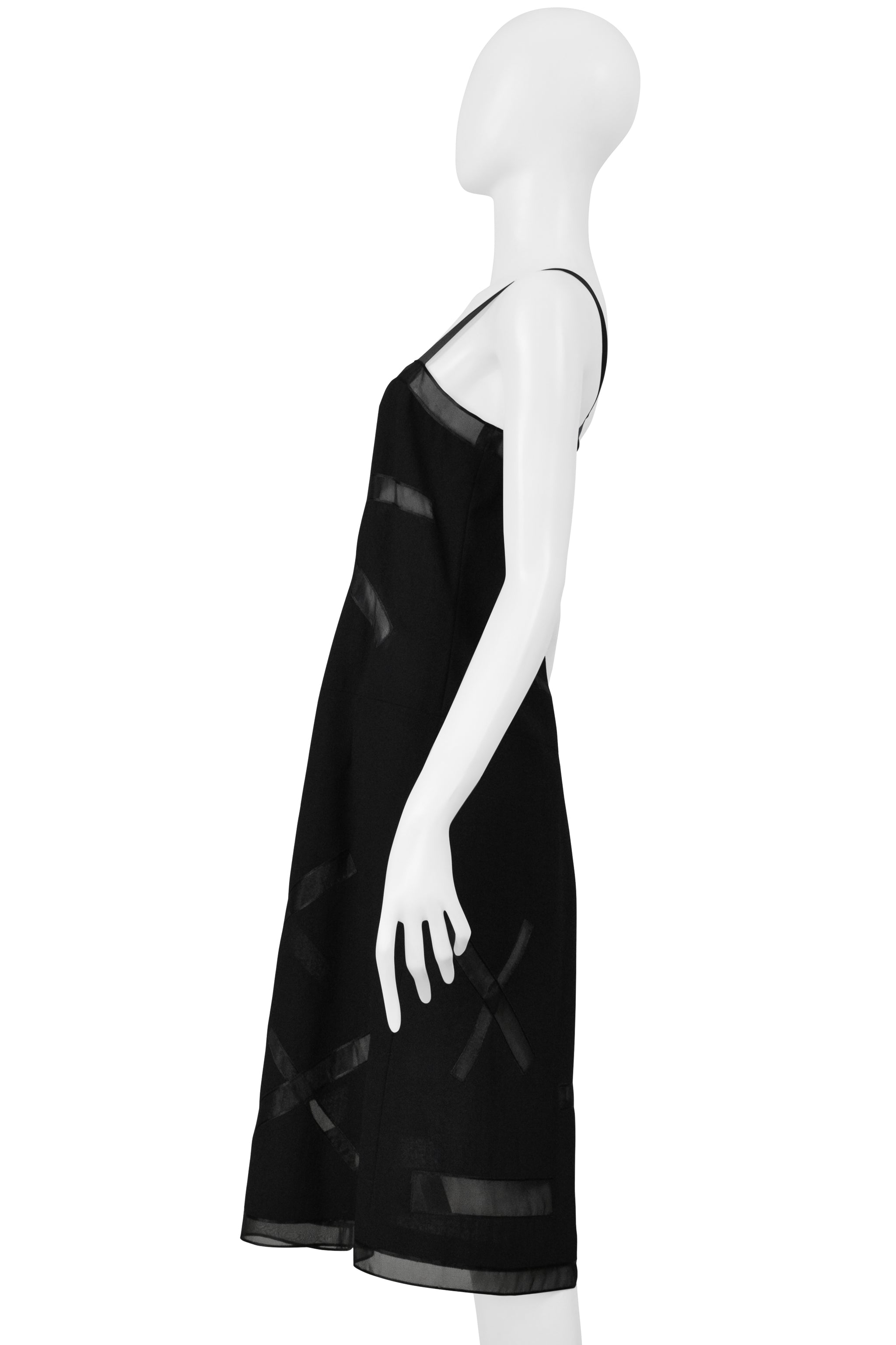 CHANEL BLACK PARTY DRESS WITH SHEER STRAPS AND PANELS 1998
