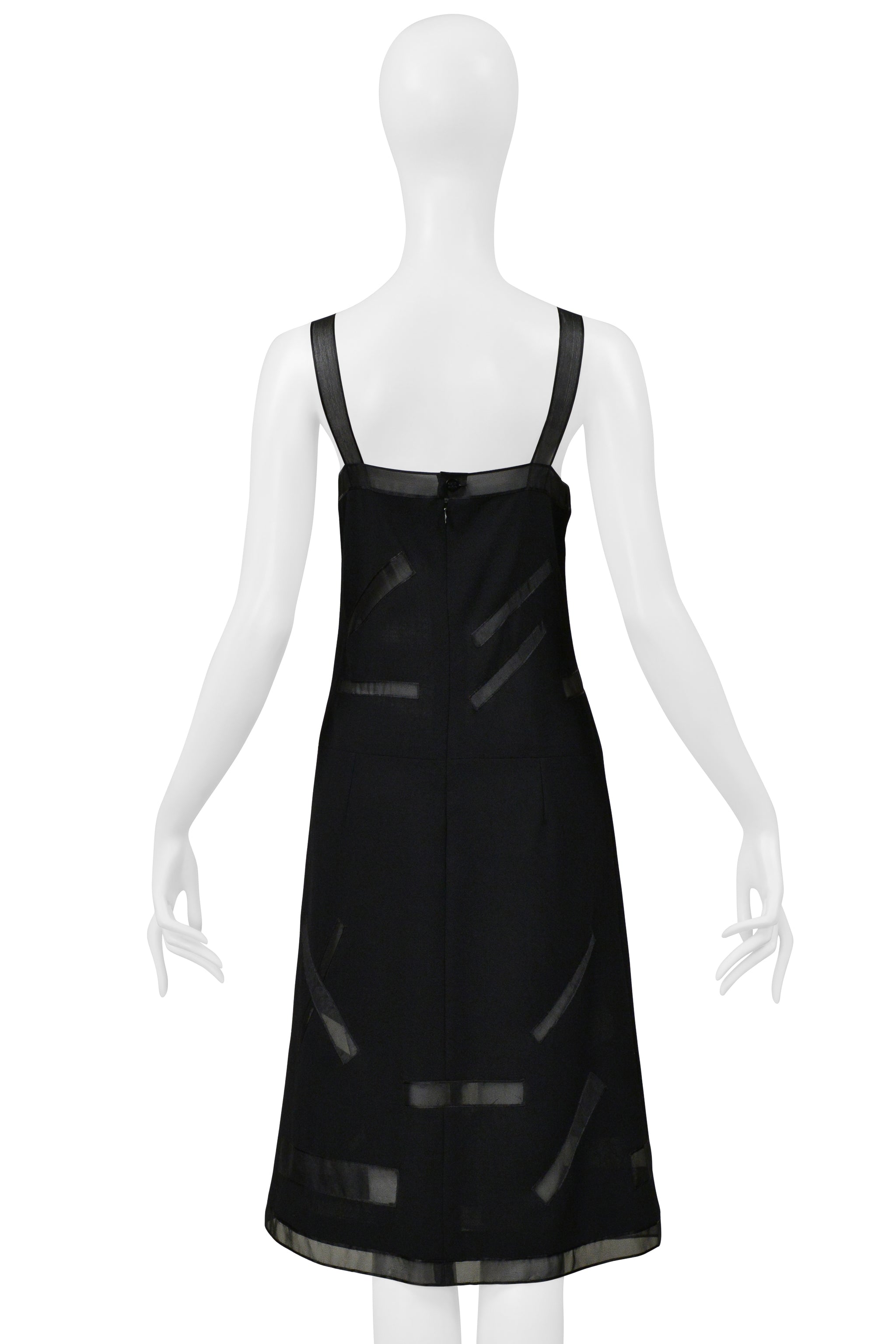 CHANEL BLACK PARTY DRESS WITH SHEER STRAPS AND PANELS 1998