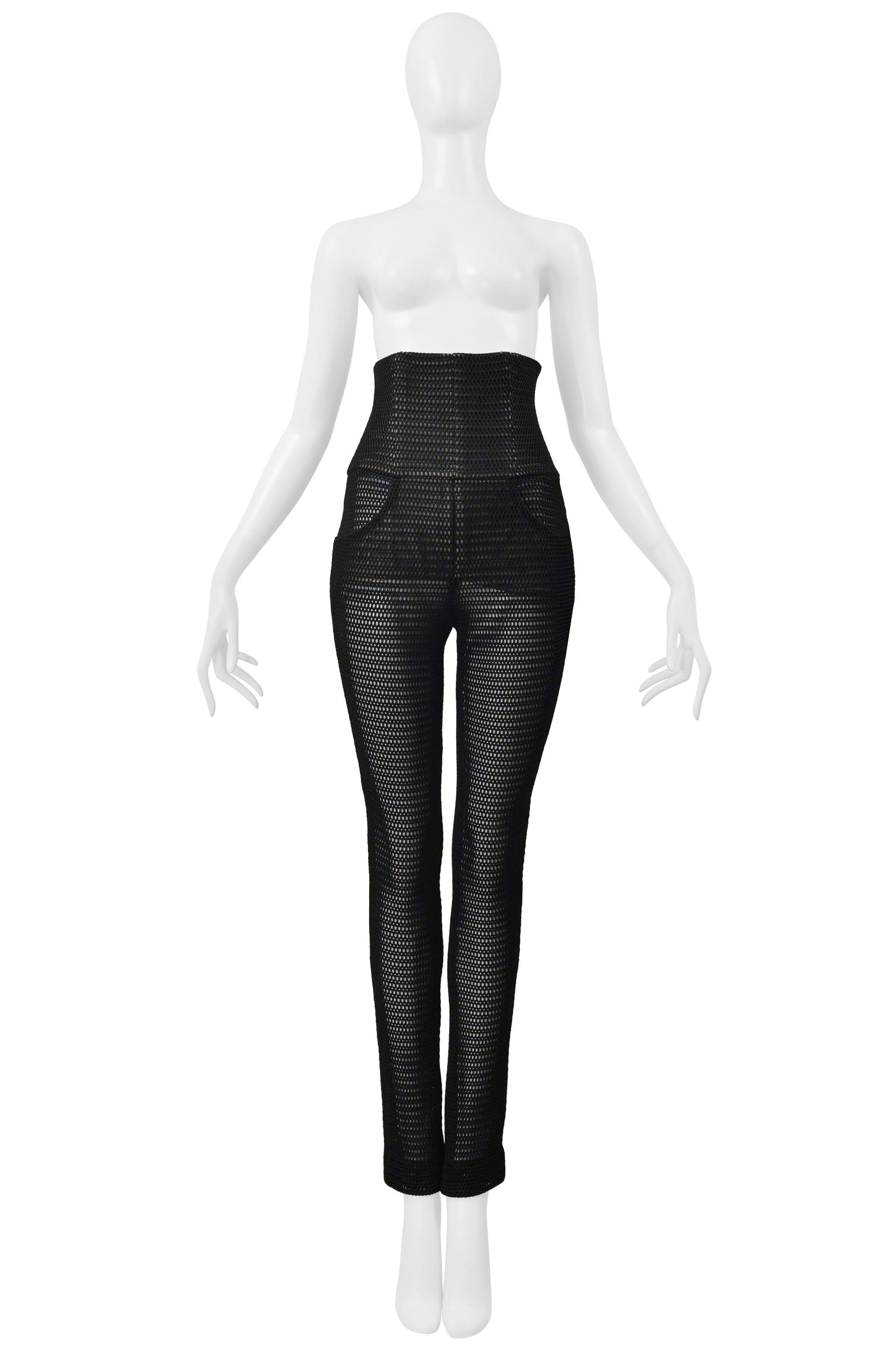 CHANEL BLACK OPEN MESH HIGH WAISTED PANTS