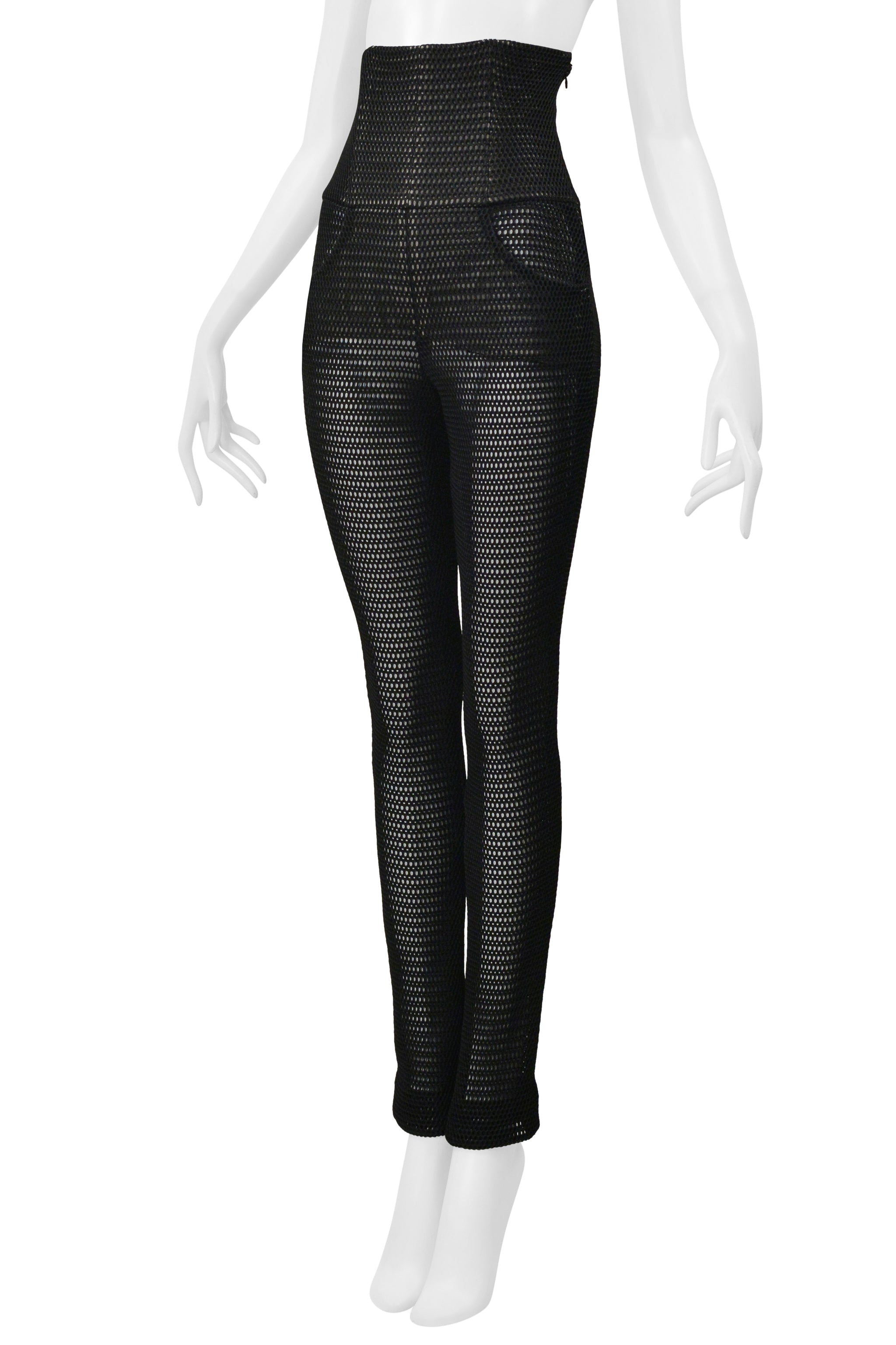 CHANEL BLACK OPEN MESH HIGH WAISTED PANTS