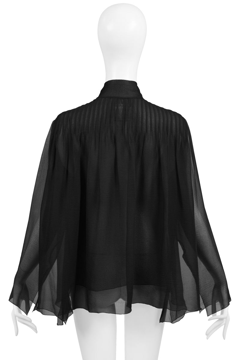 CHANEL BY KARL LAGERFELD BLACK CHIFFON PUSSY BOW BLOUSE WITH CC BUTTONS