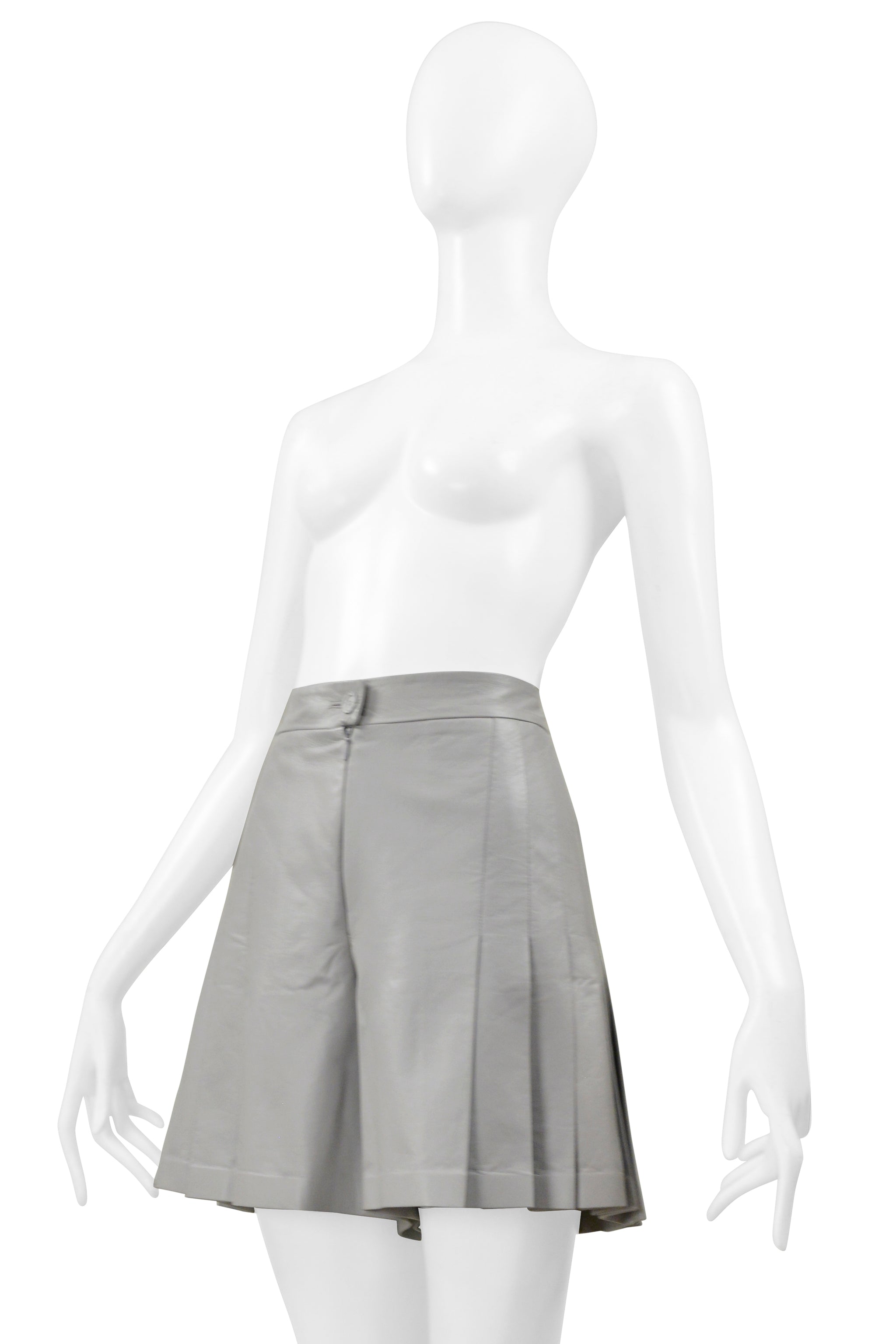 CHANEL GREY PLEATED LEATHER WALKING SHORTS