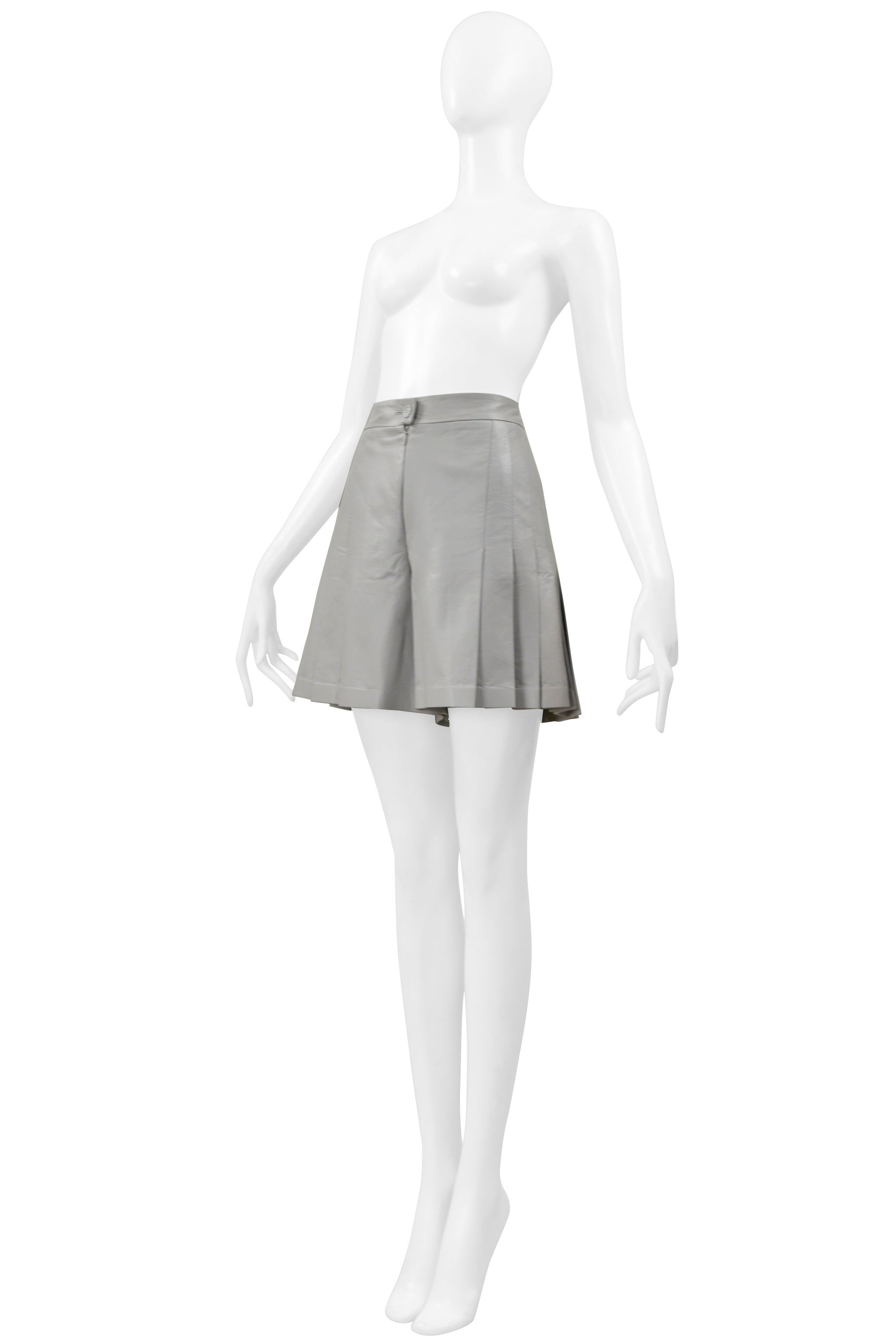 CHANEL GREY PLEATED LEATHER WALKING SHORTS