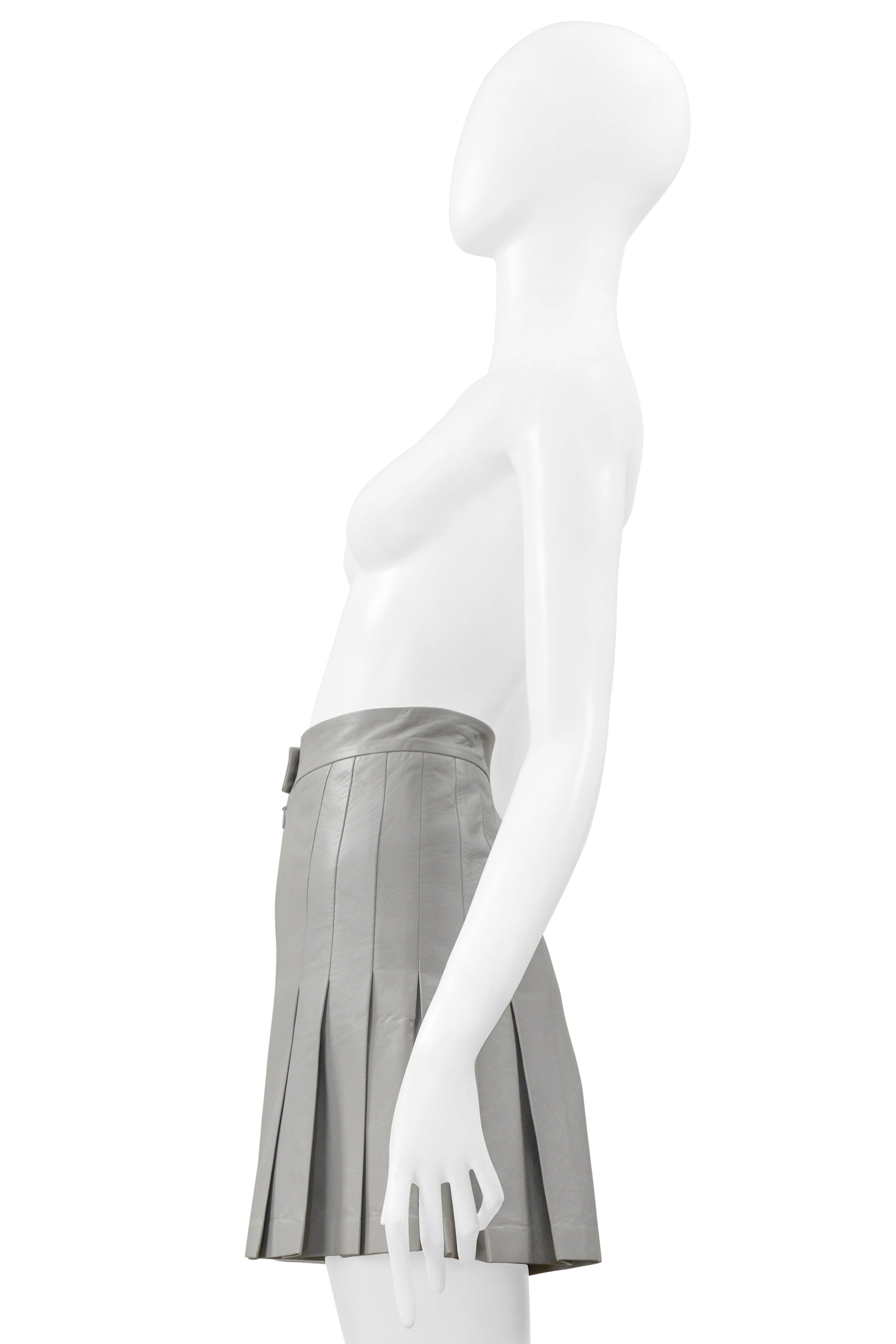 CHANEL GREY PLEATED LEATHER WALKING SHORTS