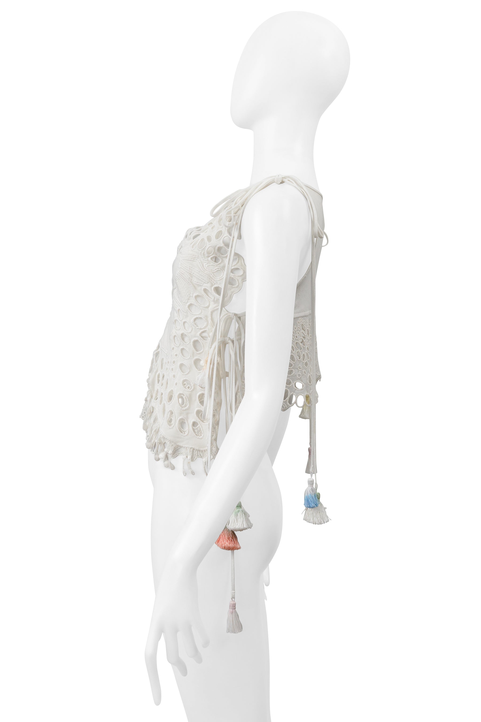 CHLOE WHITE LACE TOP WITH MULTICOLOR TASSELS 2016