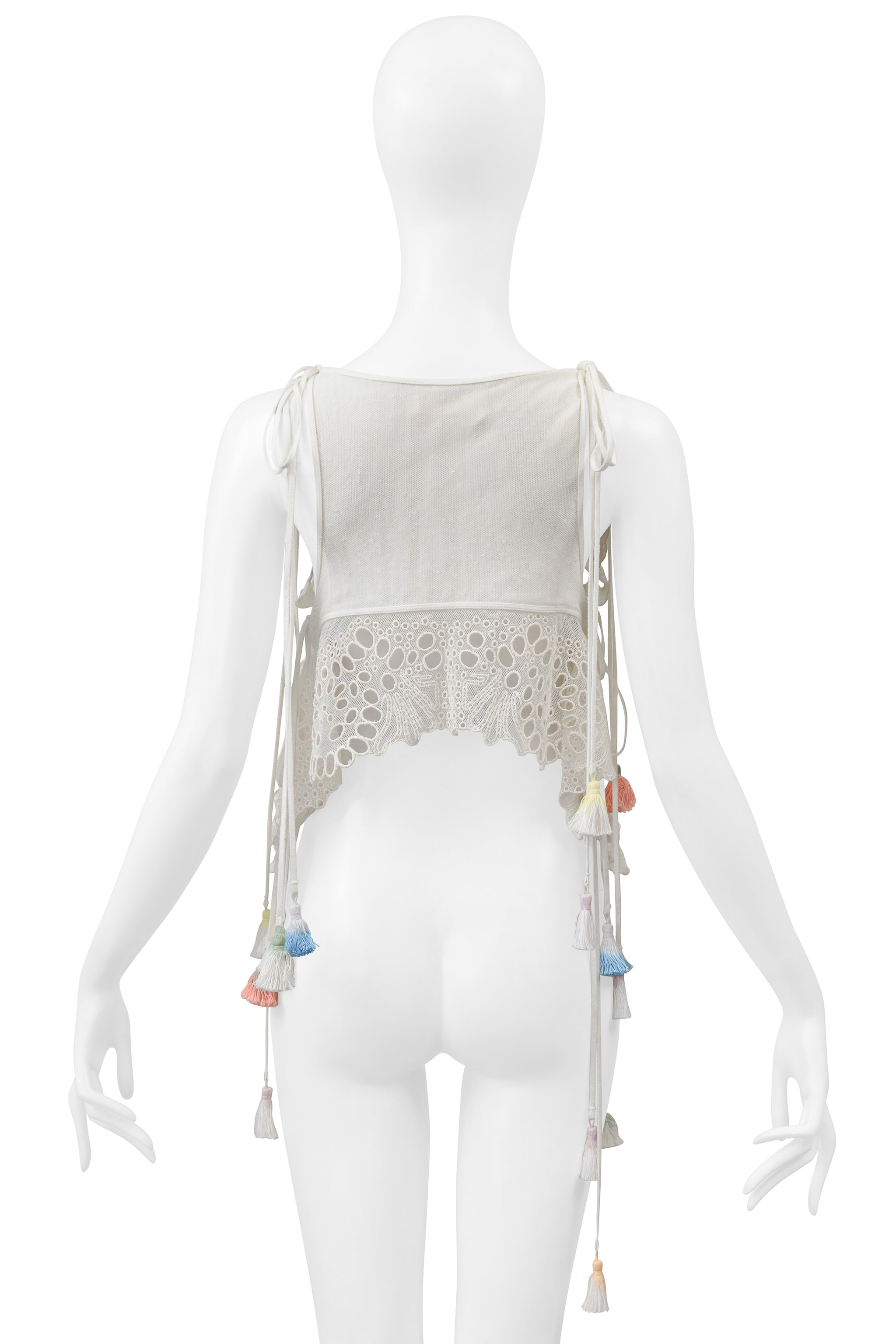 CHLOE WHITE LACE TOP WITH MULTICOLOR TASSELS 2016