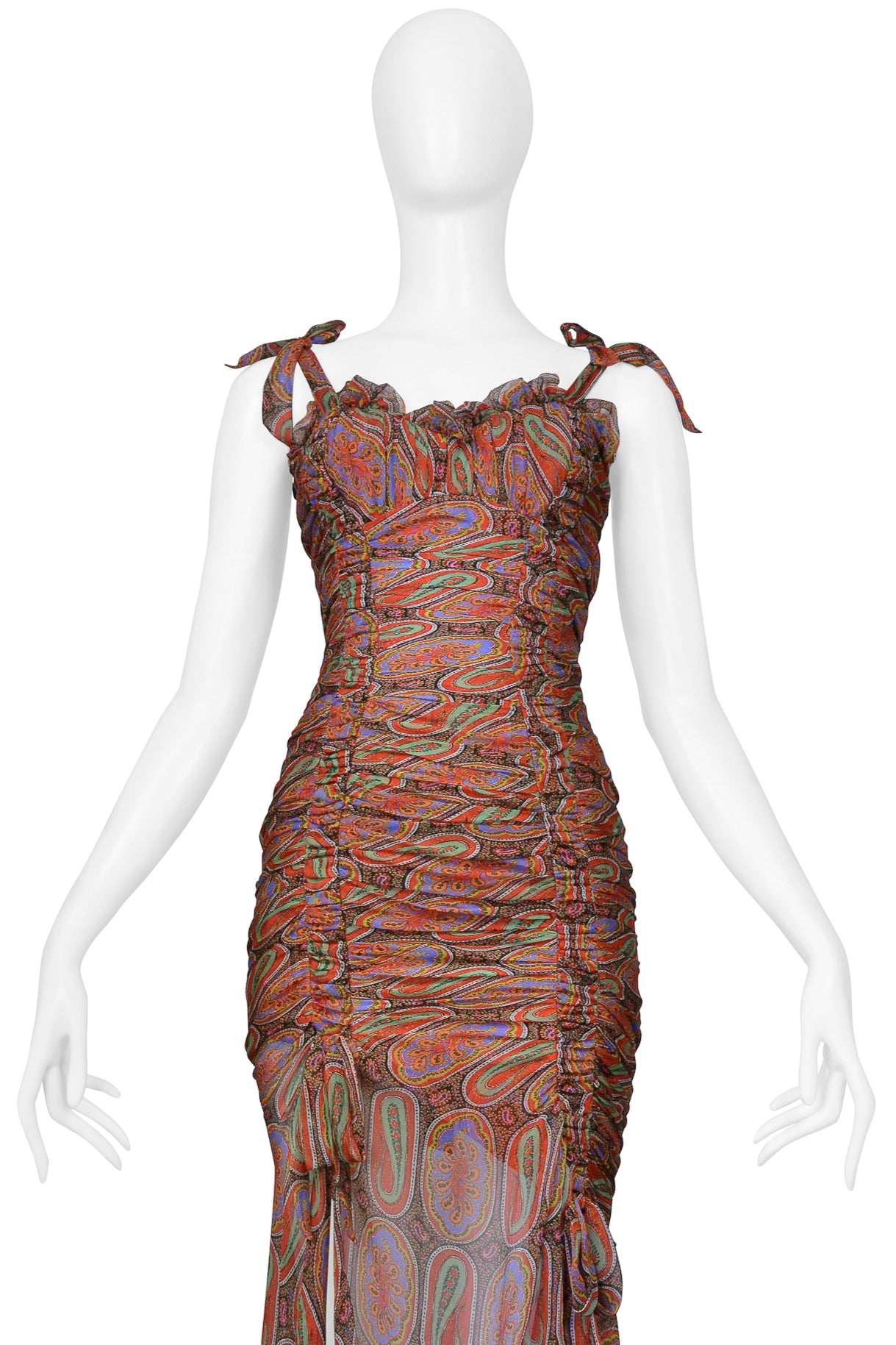 CHRISTIAN LACROIX 1994 PAISLEY SILK CHIFFON RUCHED DRESS