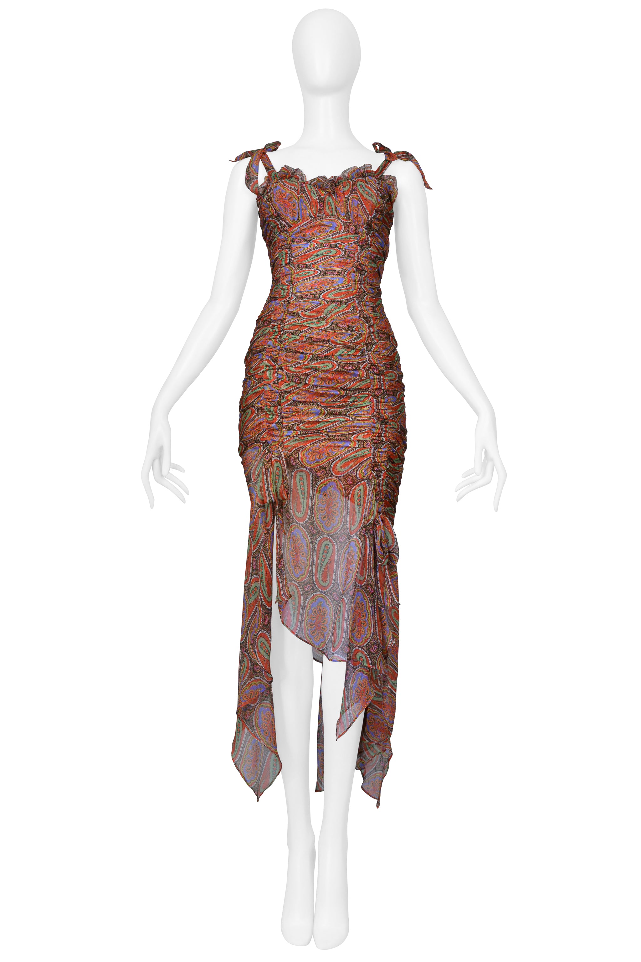 CHRISTIAN LACROIX 1994 PAISLEY SILK CHIFFON RUCHED DRESS