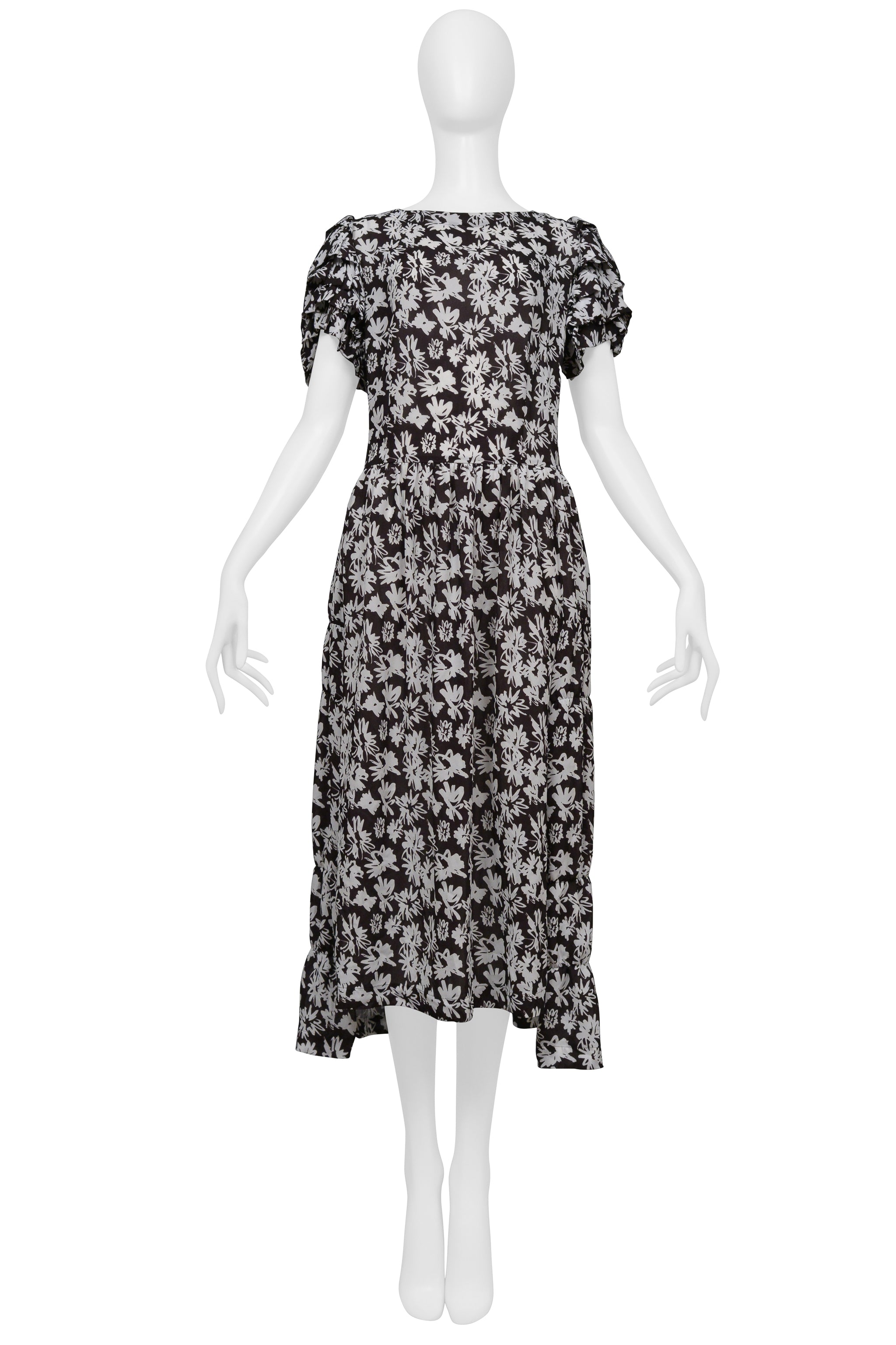 COMME DES GARCONS BLACK AND WHITE DRESS WITH FLOWERS