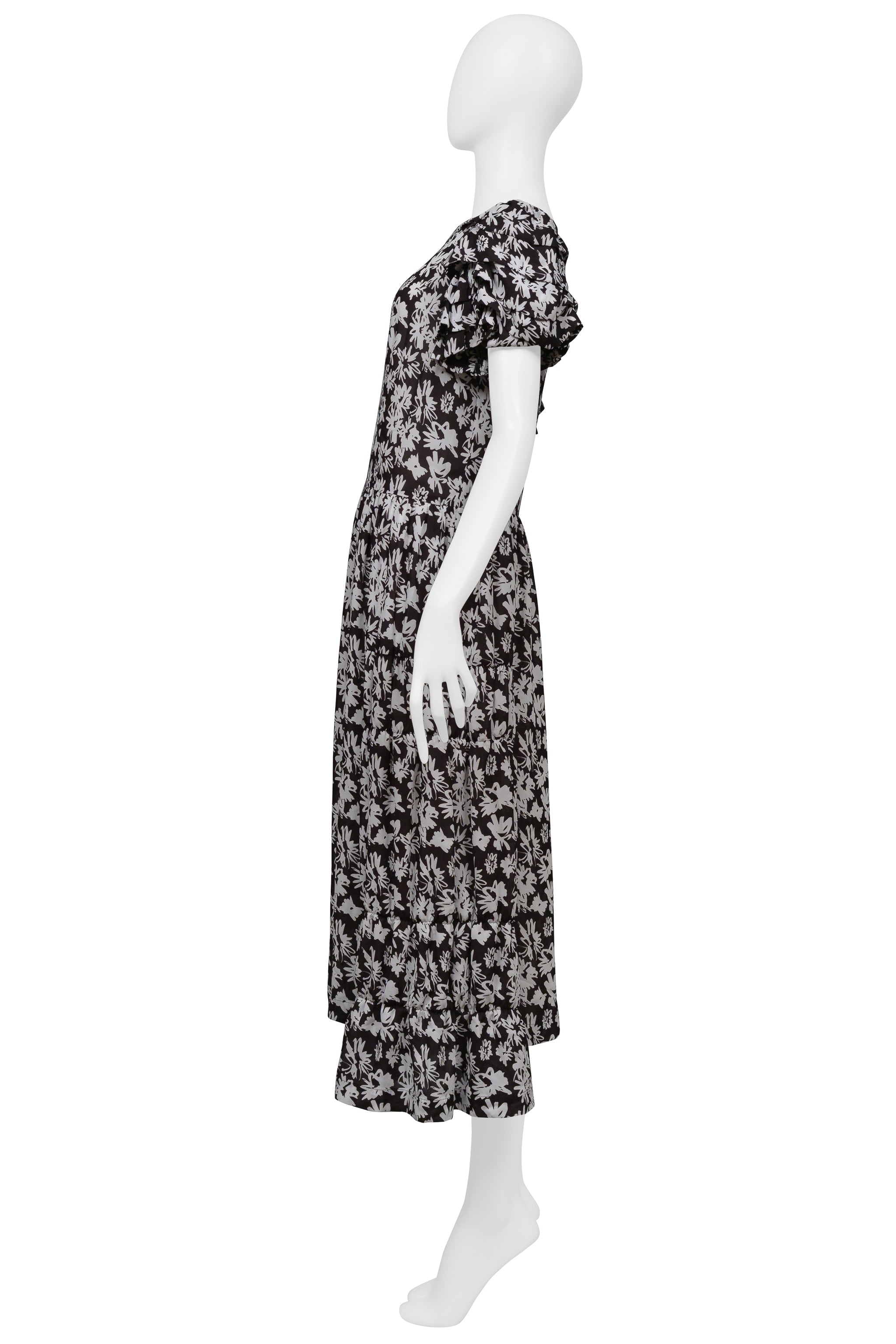 COMME DES GARCONS BLACK AND WHITE DRESS WITH FLOWERS