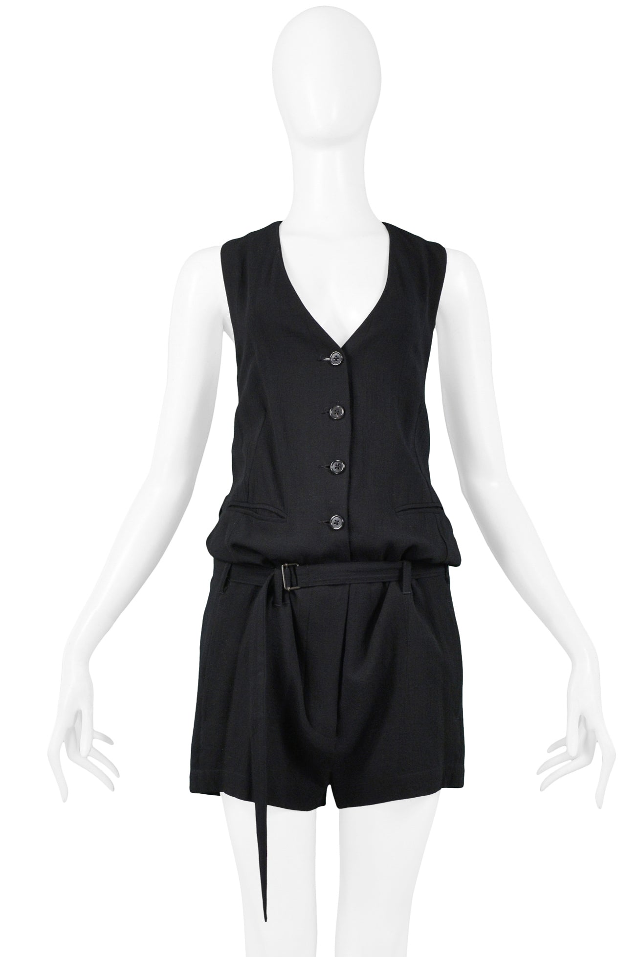 ANN DEMEULEMEESTER BLACK BUTTON FRONT SUIT ROMPER