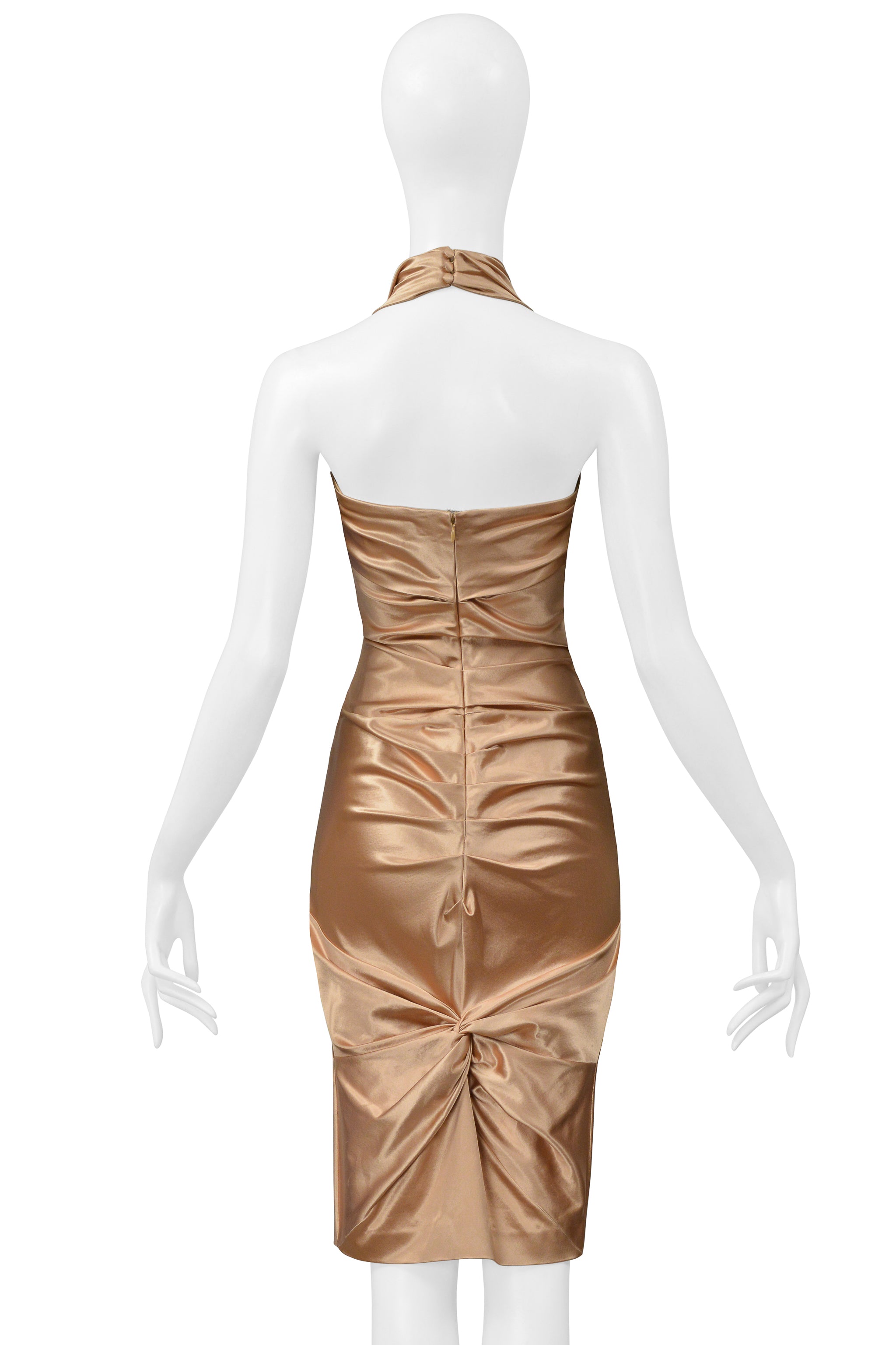 CHRISTIAN DIOR BY JOHN GALLIANO CHAMPAGNE STARLET COCKTAIL DRESS WITH KNOTS 2003