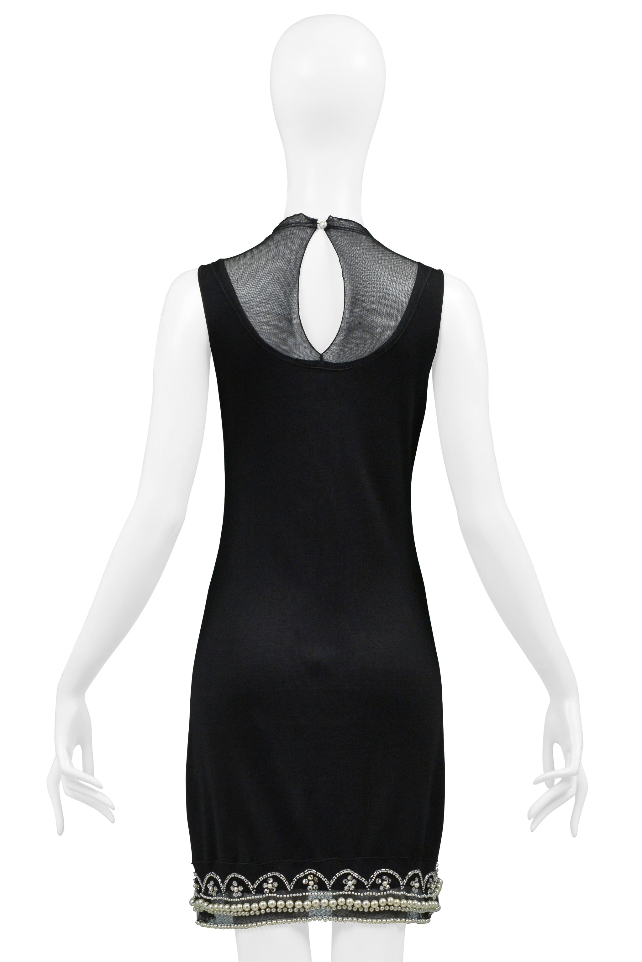 CHRISTIAN DIOR BY JOHN GALLIANO BLACK SILK DRESS WITH PEARLS & CRYSTAL EMBELLISHMENTS