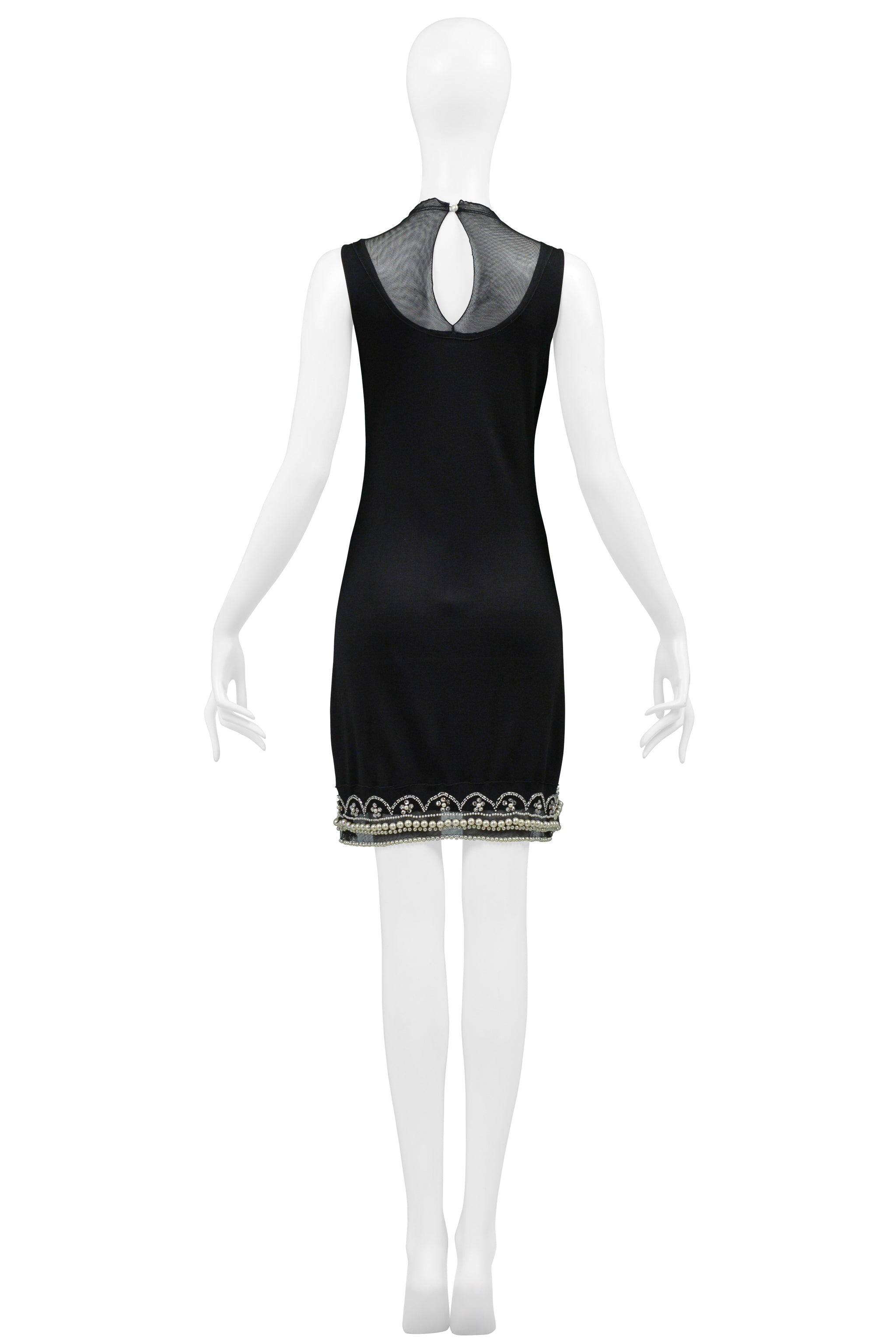 CHRISTIAN DIOR BY JOHN GALLIANO BLACK SILK DRESS WITH PEARLS & CRYSTAL EMBELLISHMENTS