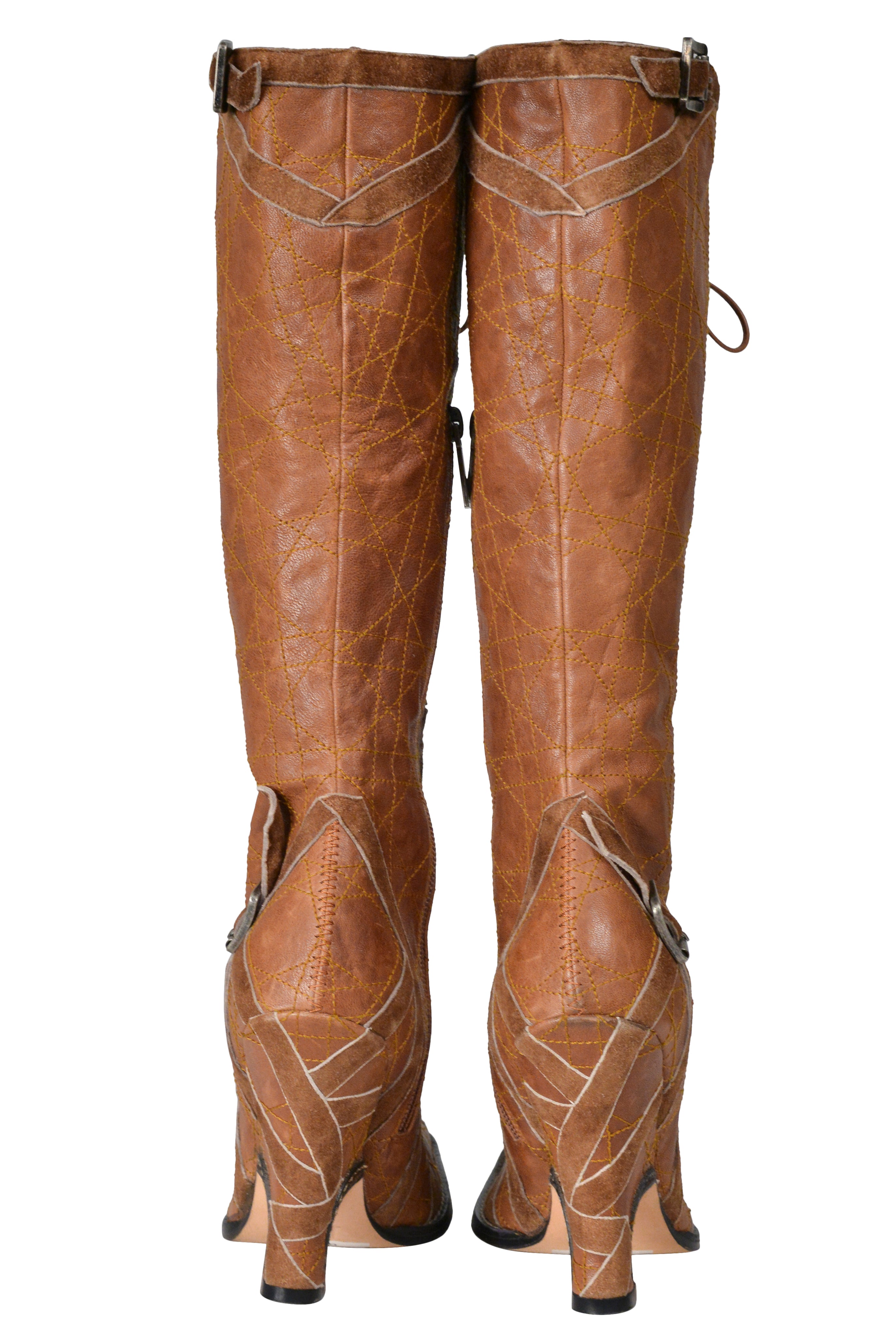 CHRISTIAN DIOR BY JOHN GALLIANO BROWN LEATHER PATCHWORK BOOTS