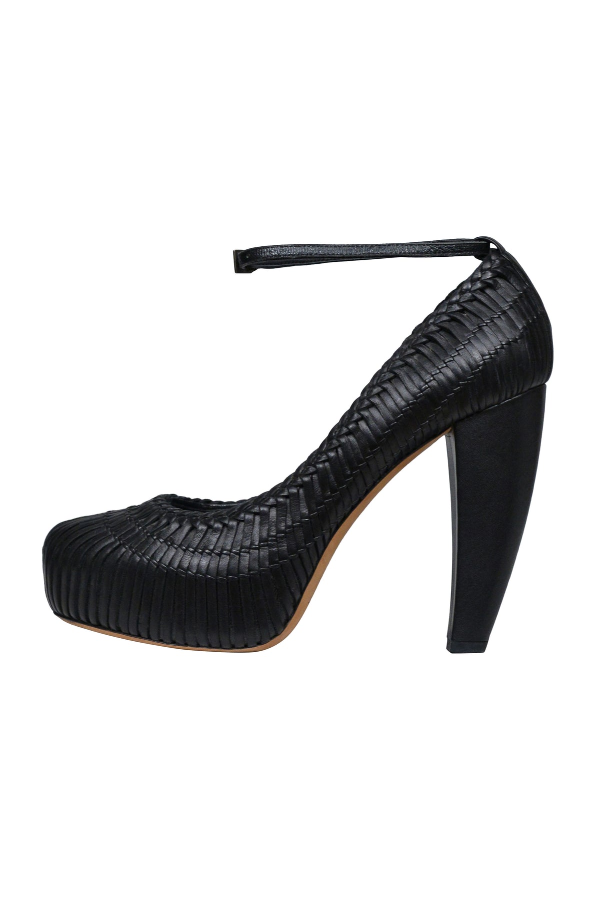 CHRISTIAN DIOR BY JOHN GALLIANO BLACK LEATHER WOVEN PLATFORM PUMPS 2007