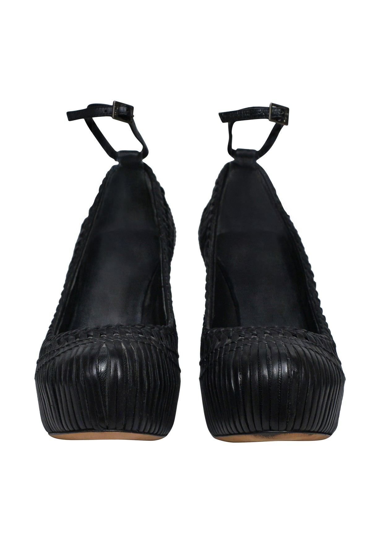 CHRISTIAN DIOR BY JOHN GALLIANO BLACK LEATHER WOVEN PLATFORM PUMPS 2007