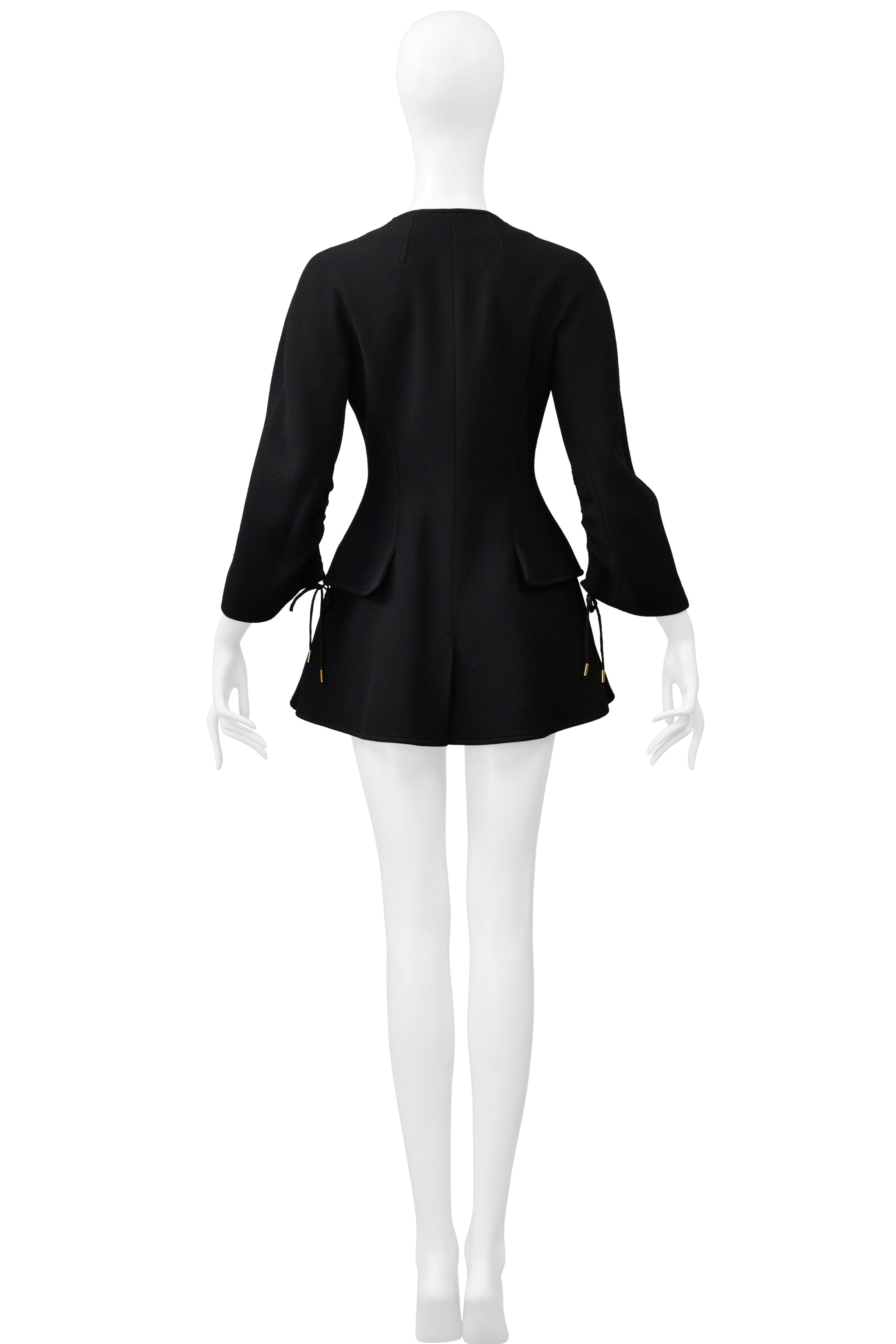 DIOR BY RAF SIMONS BLACK MODERNIST DRAWSTRING COAT WITH GOLD HARDWARE