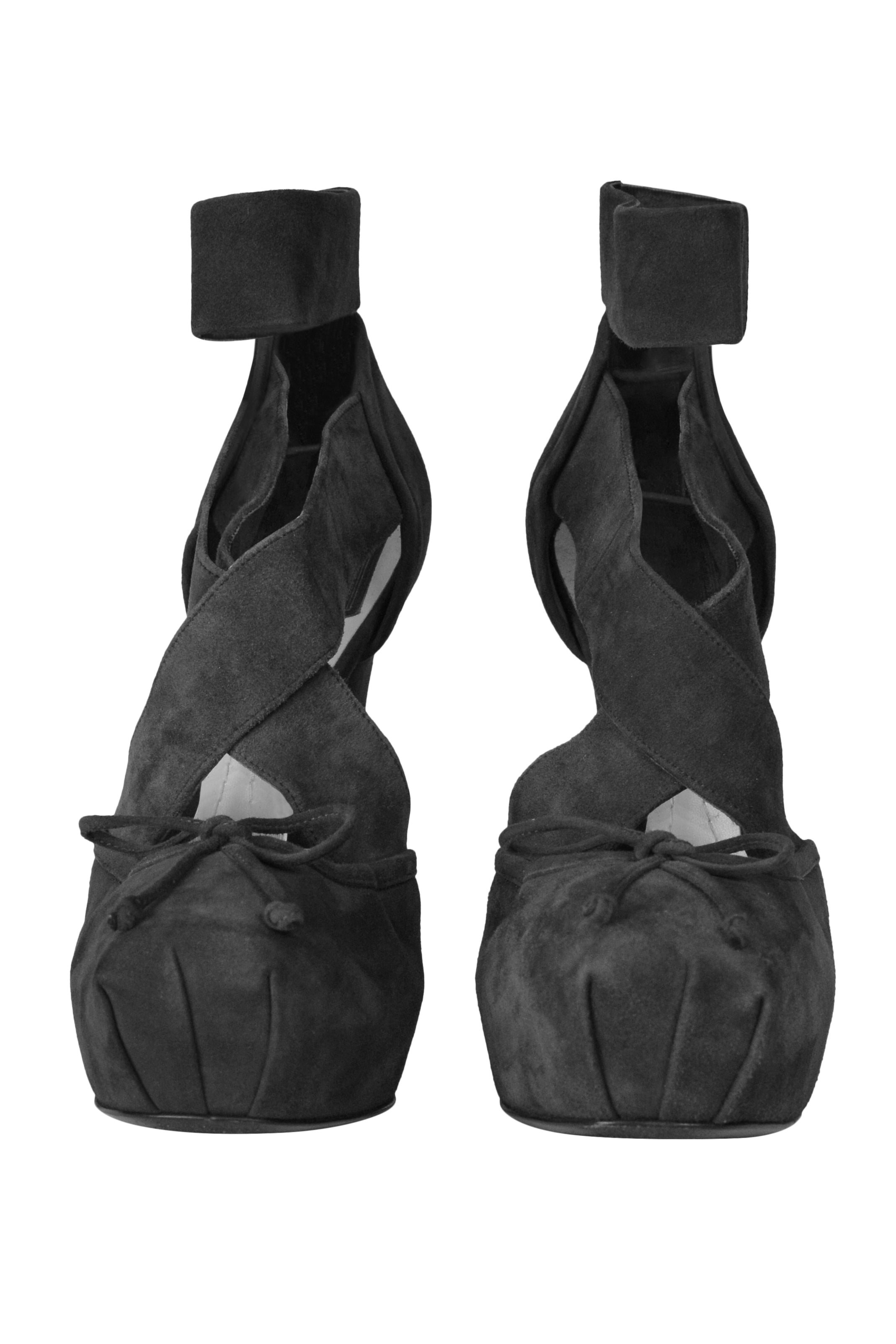 CHRISTIAN DIOR GREY SUEDE BALLERINA PLATFORM HEELS