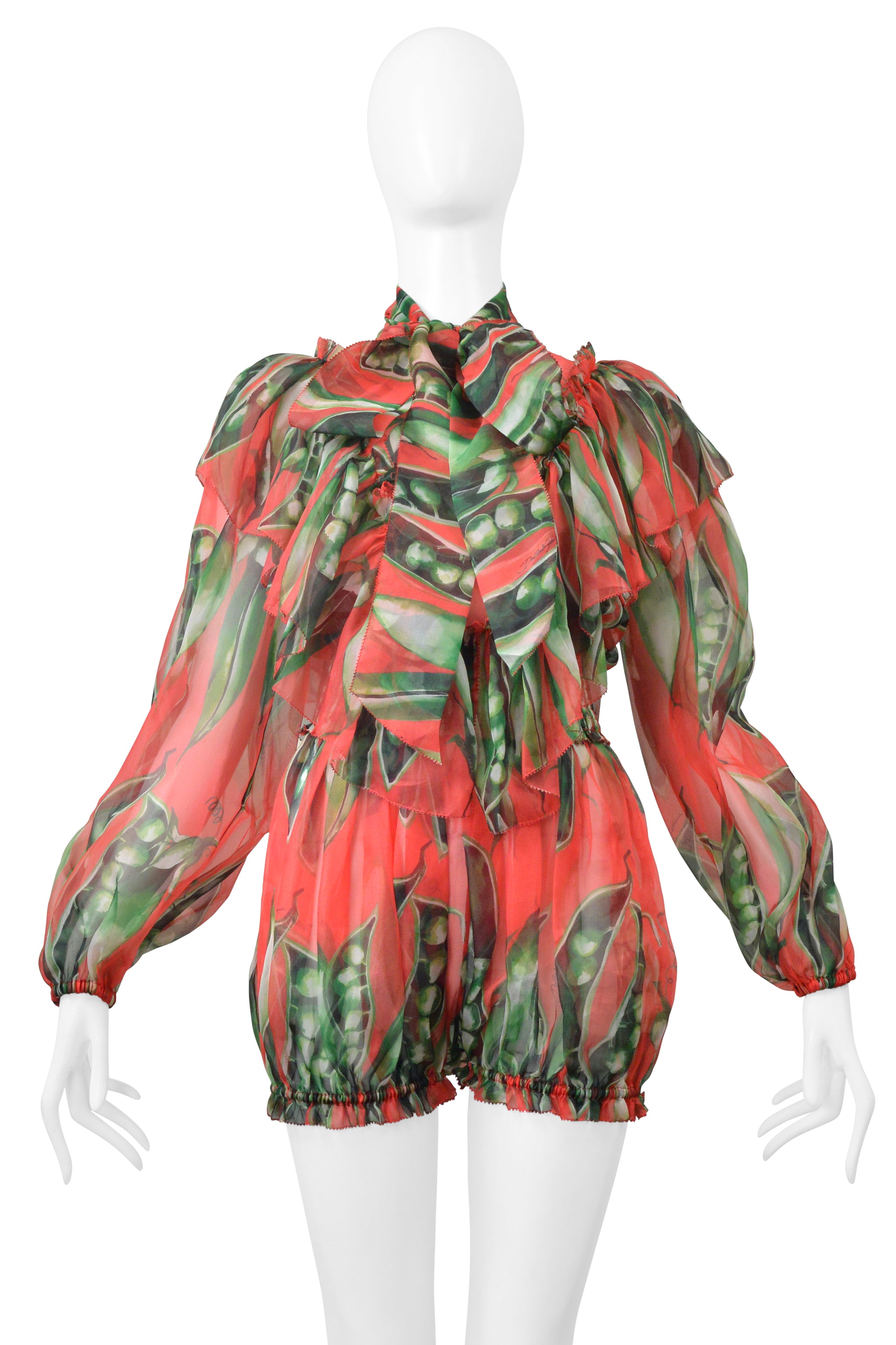 DOLCE & GABBANA RED ORGANZA FLORAL ROMPER WITH RUFFLES 2018