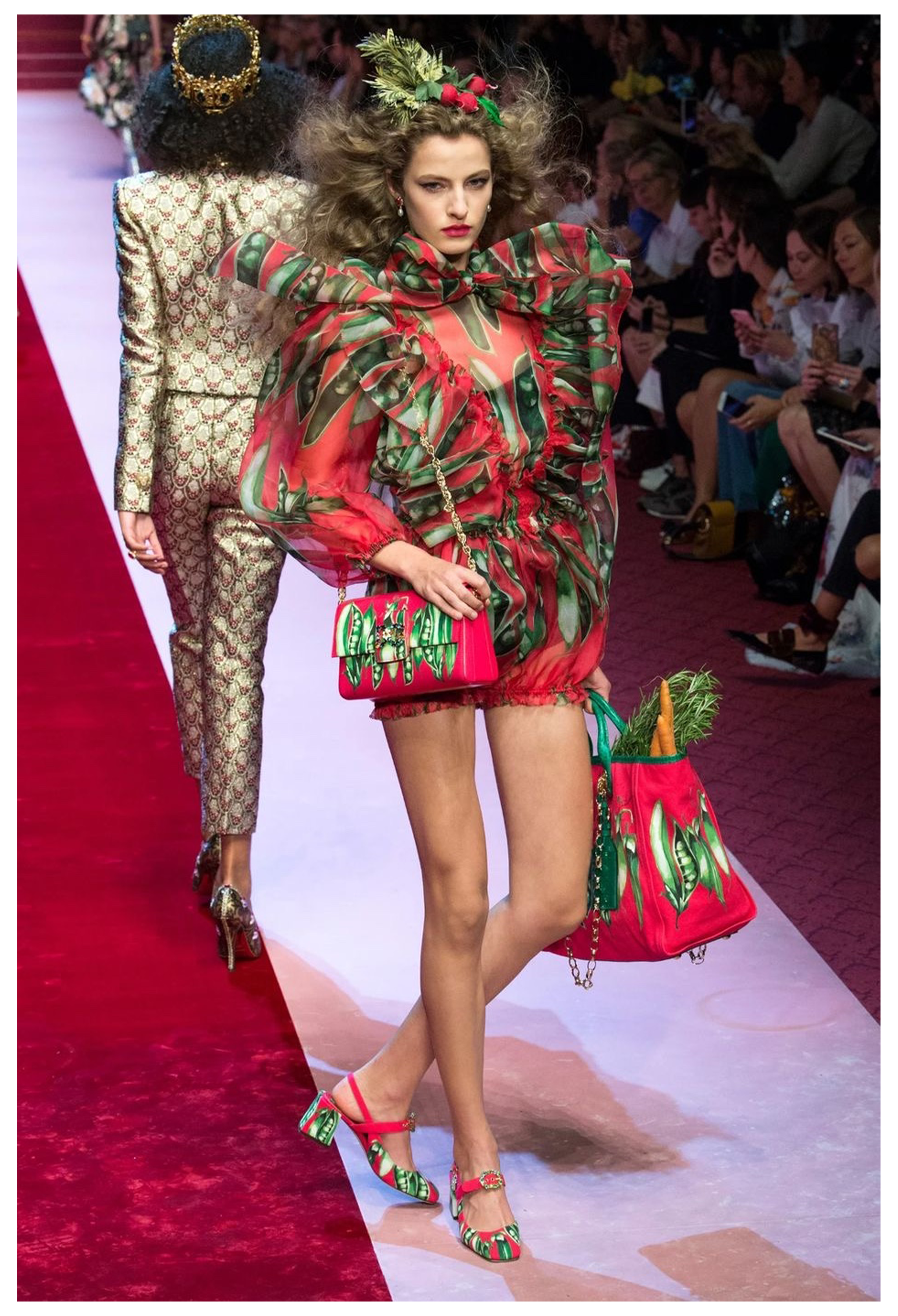 DOLCE & GABBANA RED ORGANZA FLORAL ROMPER WITH RUFFLES 2018