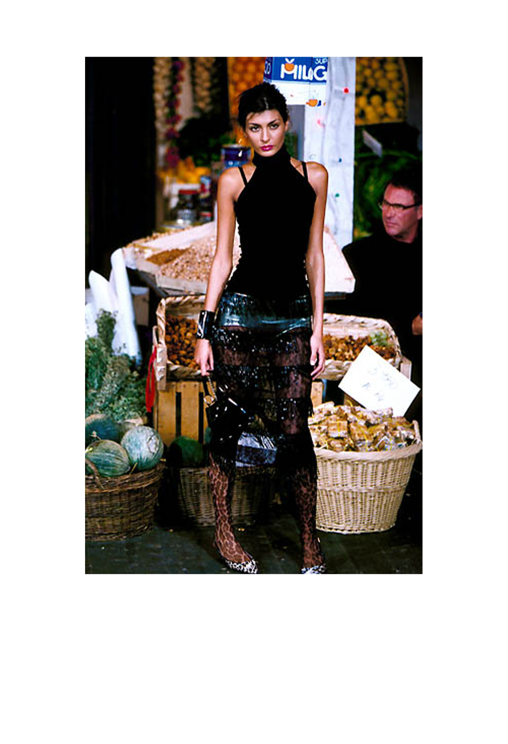 DOLCE & GABBANA BLACK SHEER SKIRT WITH BEADED FRINGE SS 2000