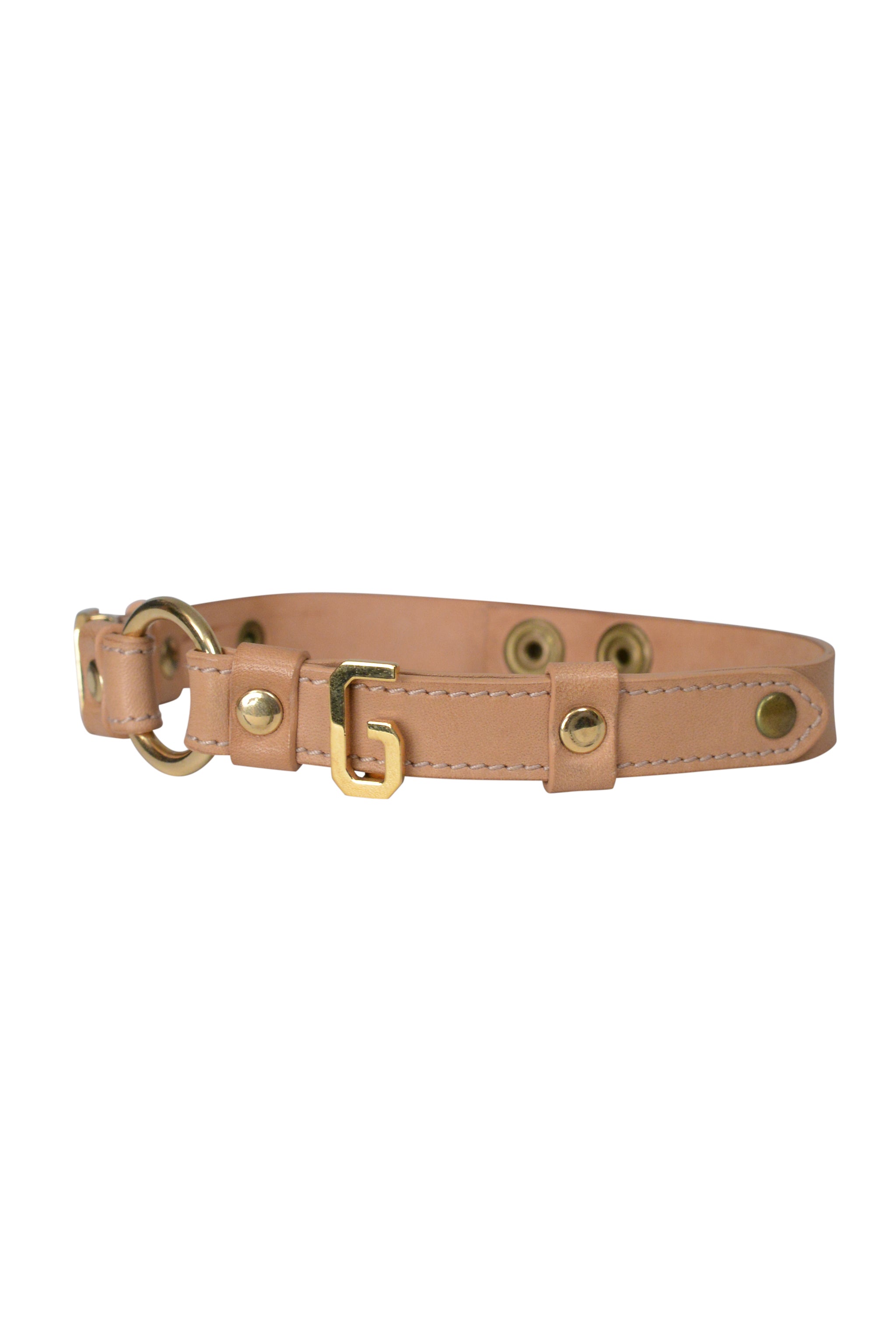 DOLCE & GABBANA BROWN LEATHER CHOKER W GOLD HARDWARE