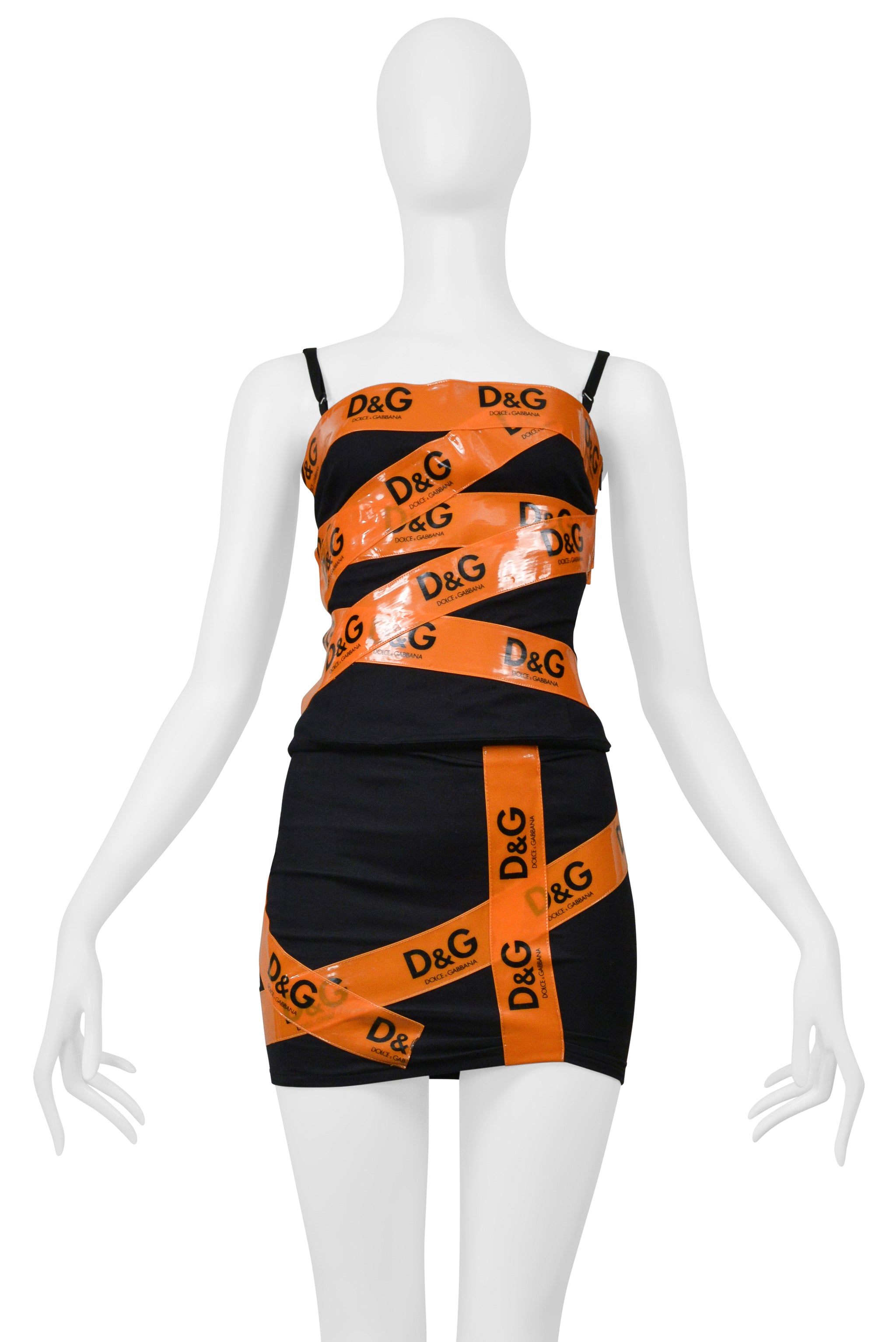 DOLCE & GABBANA D&G BLACK TANK AND SKIRT WITH ORANGE TAPE ENSEMBLE