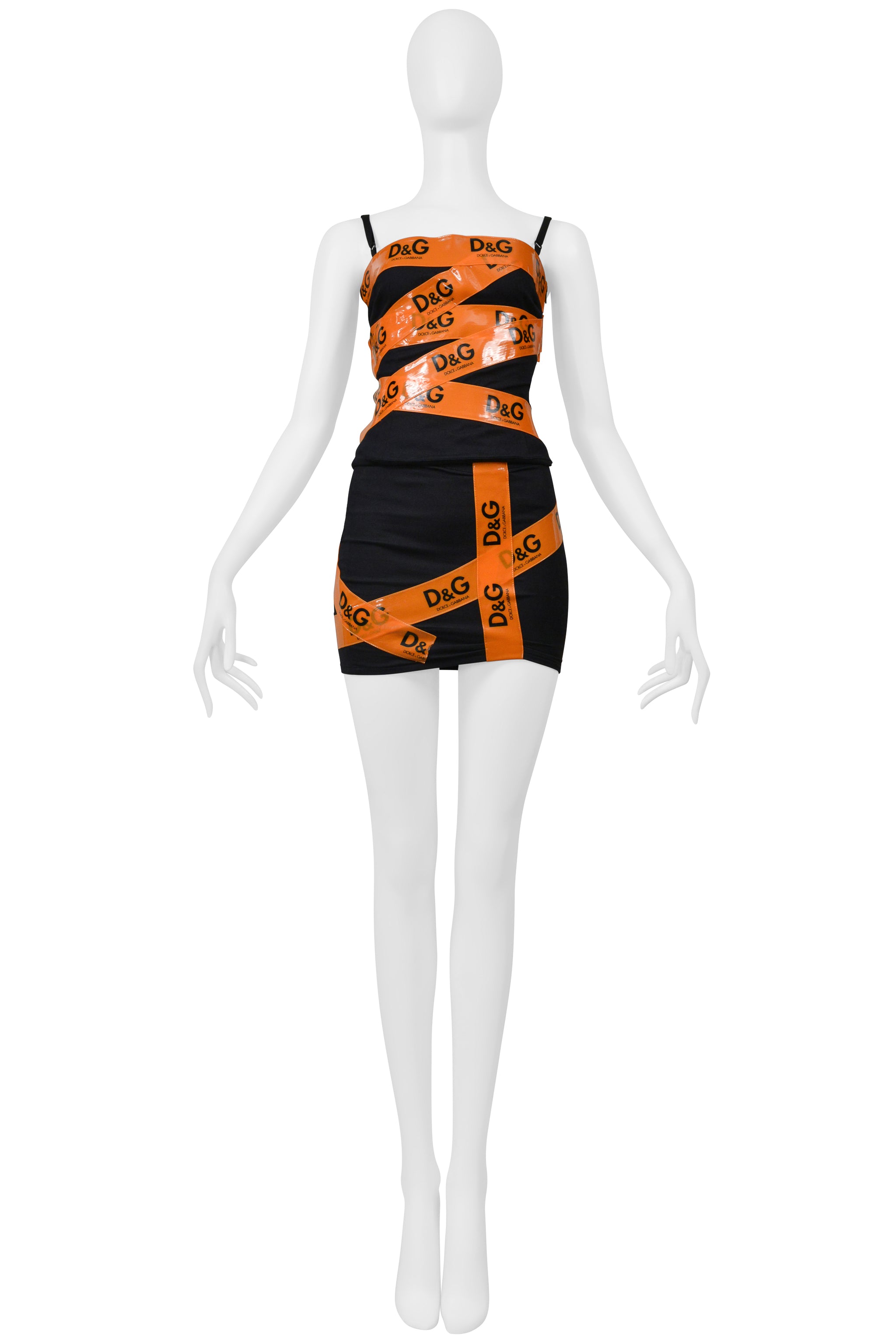 DOLCE & GABBANA D&G BLACK TANK AND SKIRT WITH ORANGE TAPE ENSEMBLE