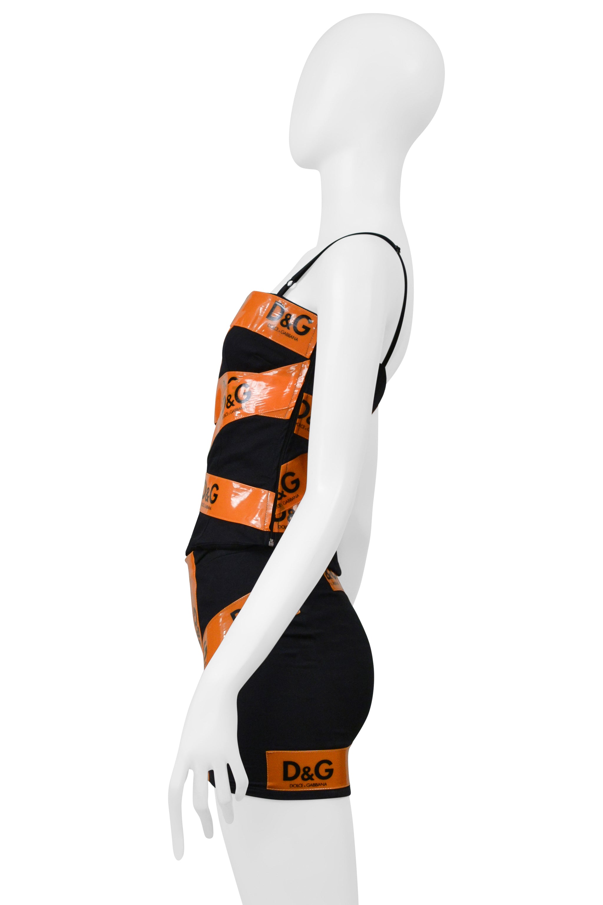 DOLCE & GABBANA D&G BLACK TANK AND SKIRT WITH ORANGE TAPE ENSEMBLE