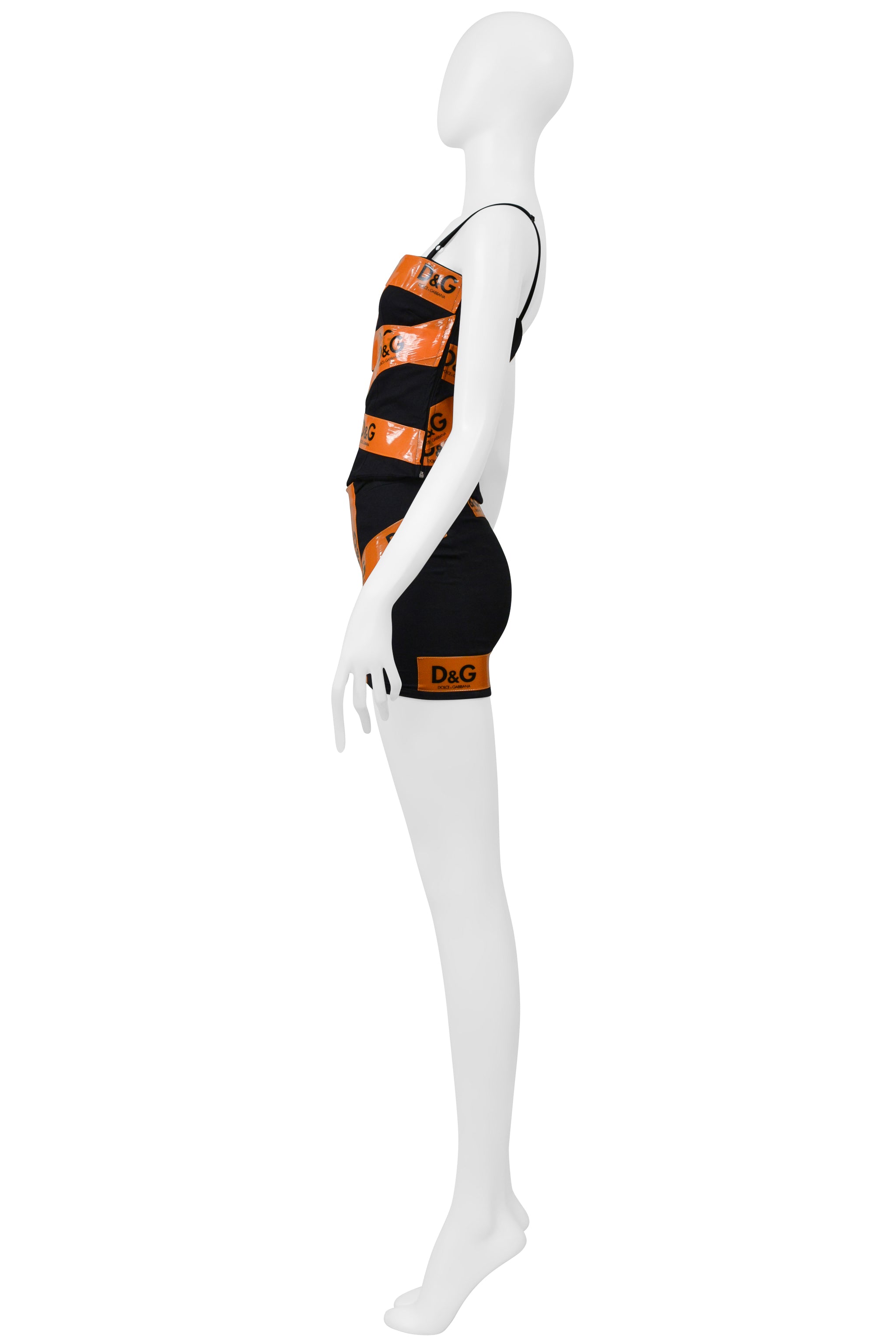 DOLCE & GABBANA D&G BLACK TANK AND SKIRT WITH ORANGE TAPE ENSEMBLE