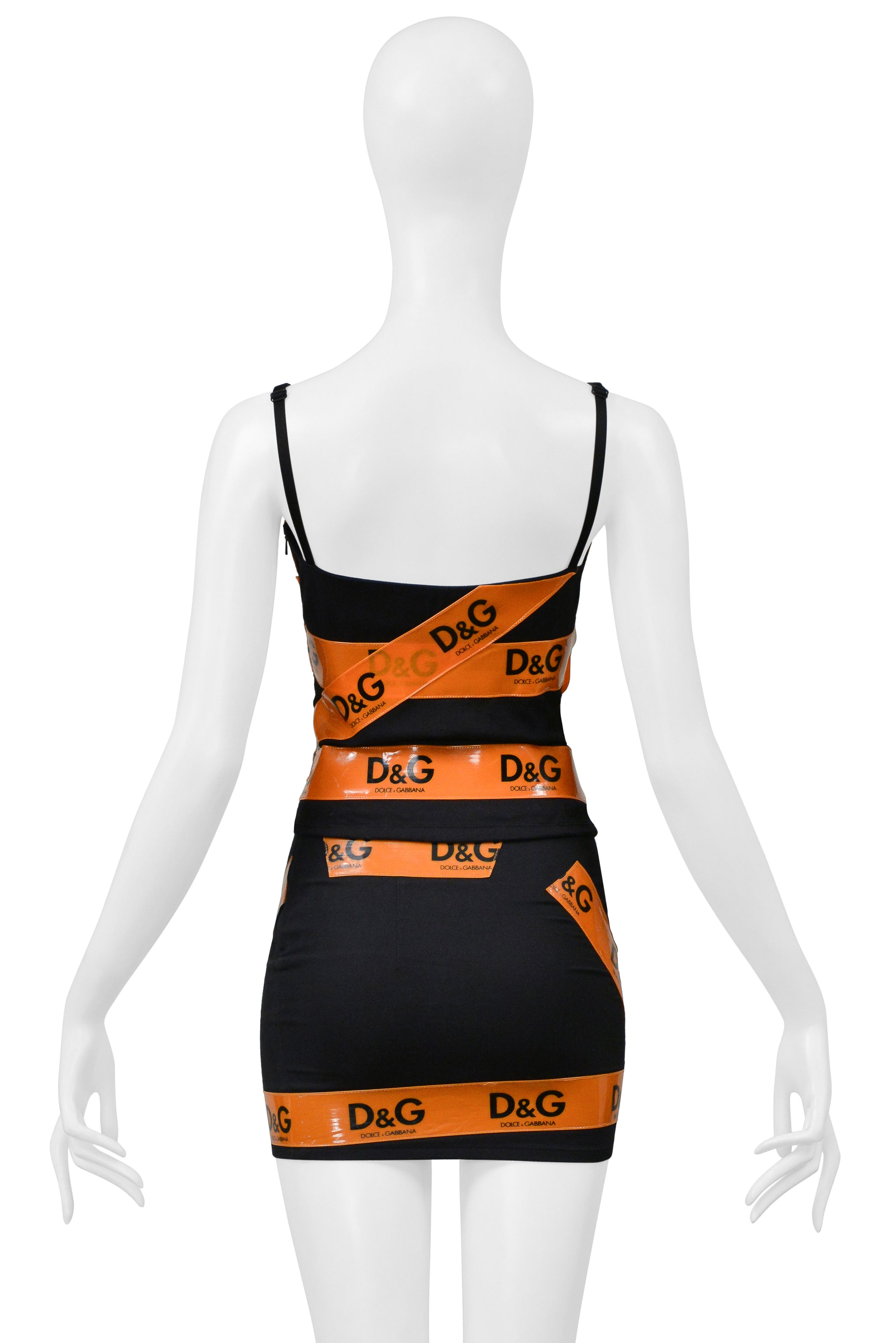 DOLCE & GABBANA D&G BLACK TANK AND SKIRT WITH ORANGE TAPE ENSEMBLE