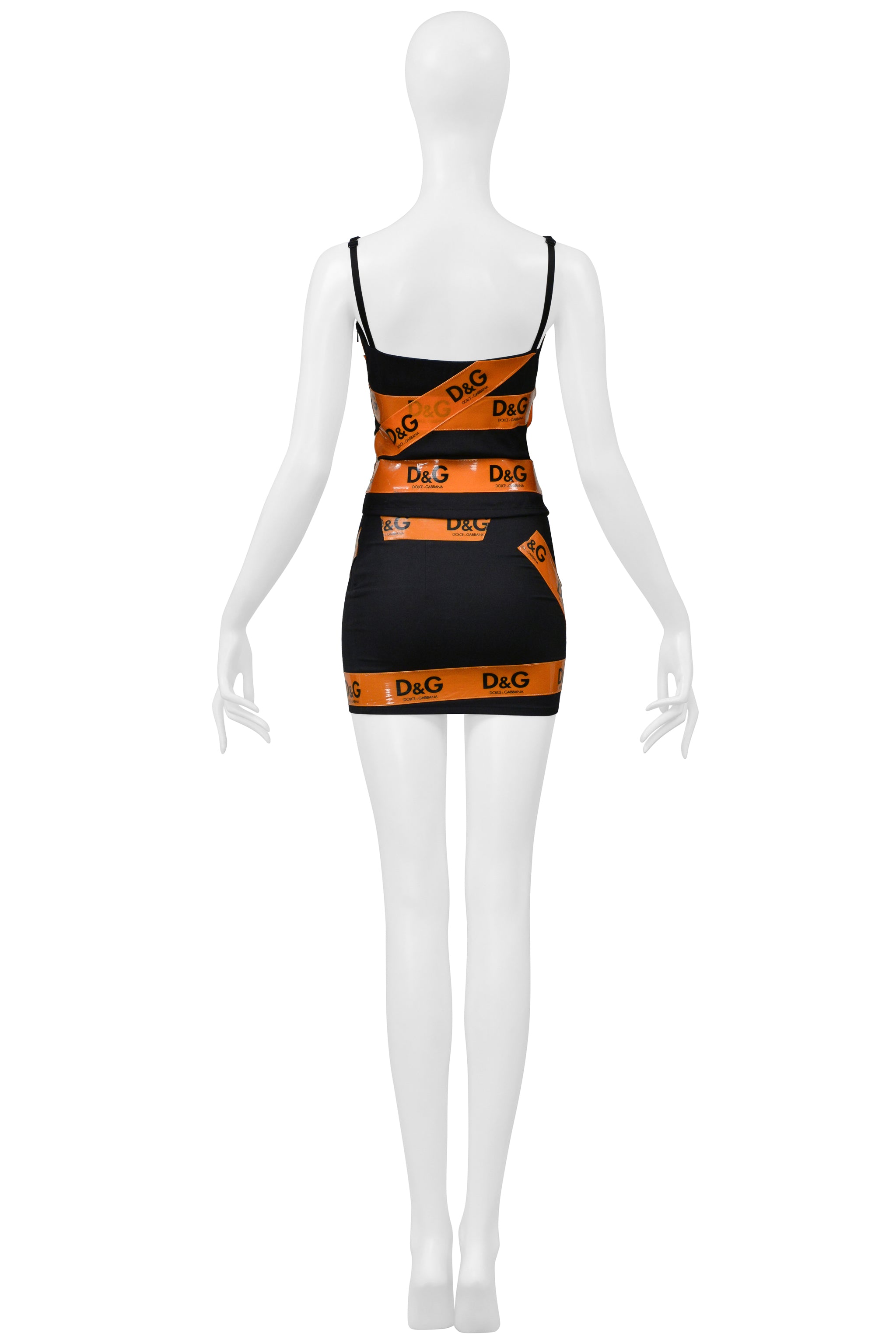 DOLCE & GABBANA D&G BLACK TANK AND SKIRT WITH ORANGE TAPE ENSEMBLE
