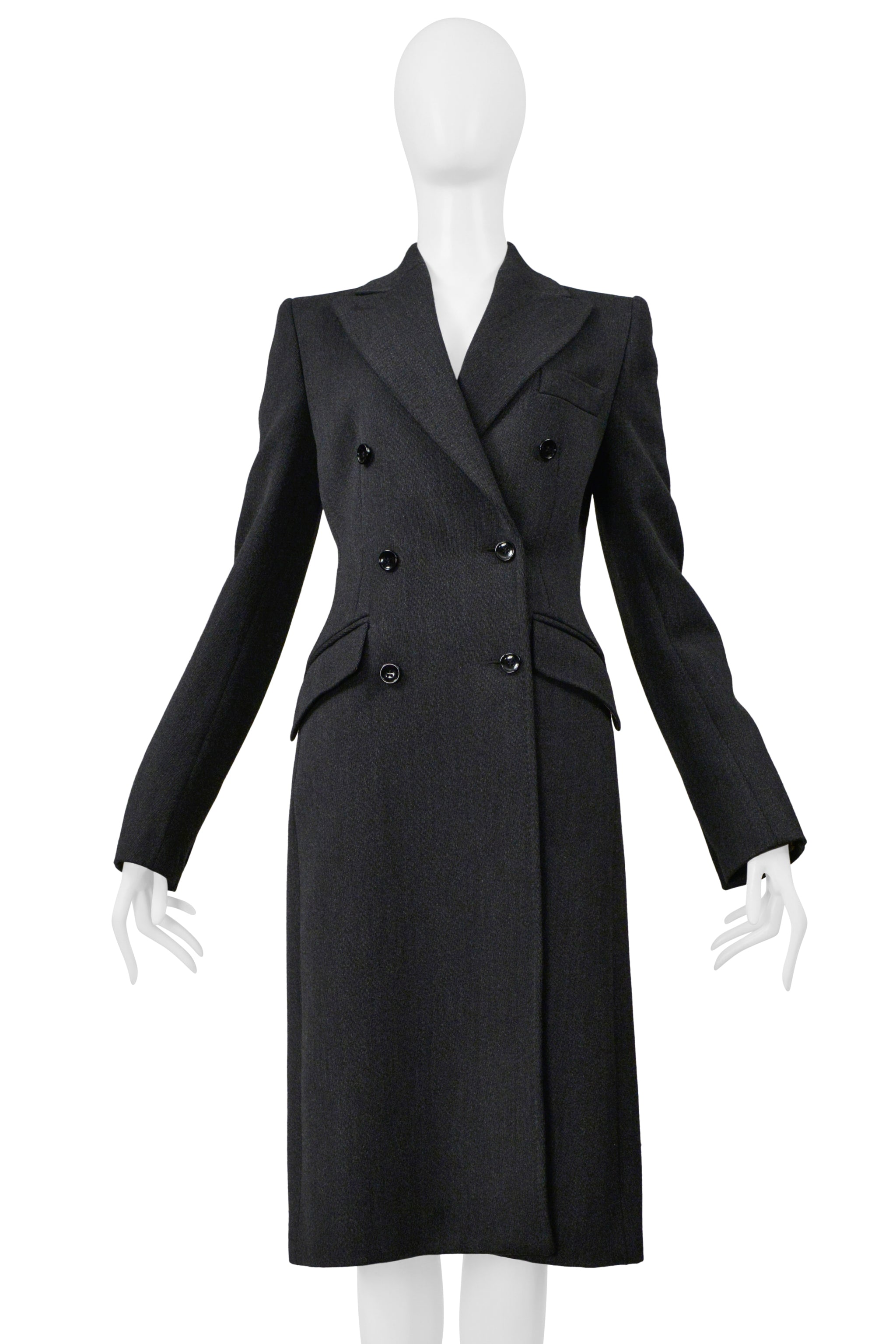 DOLCE AND GABBANA D&G GREY WOOL DOUBLE BREASTED OVERCOAT